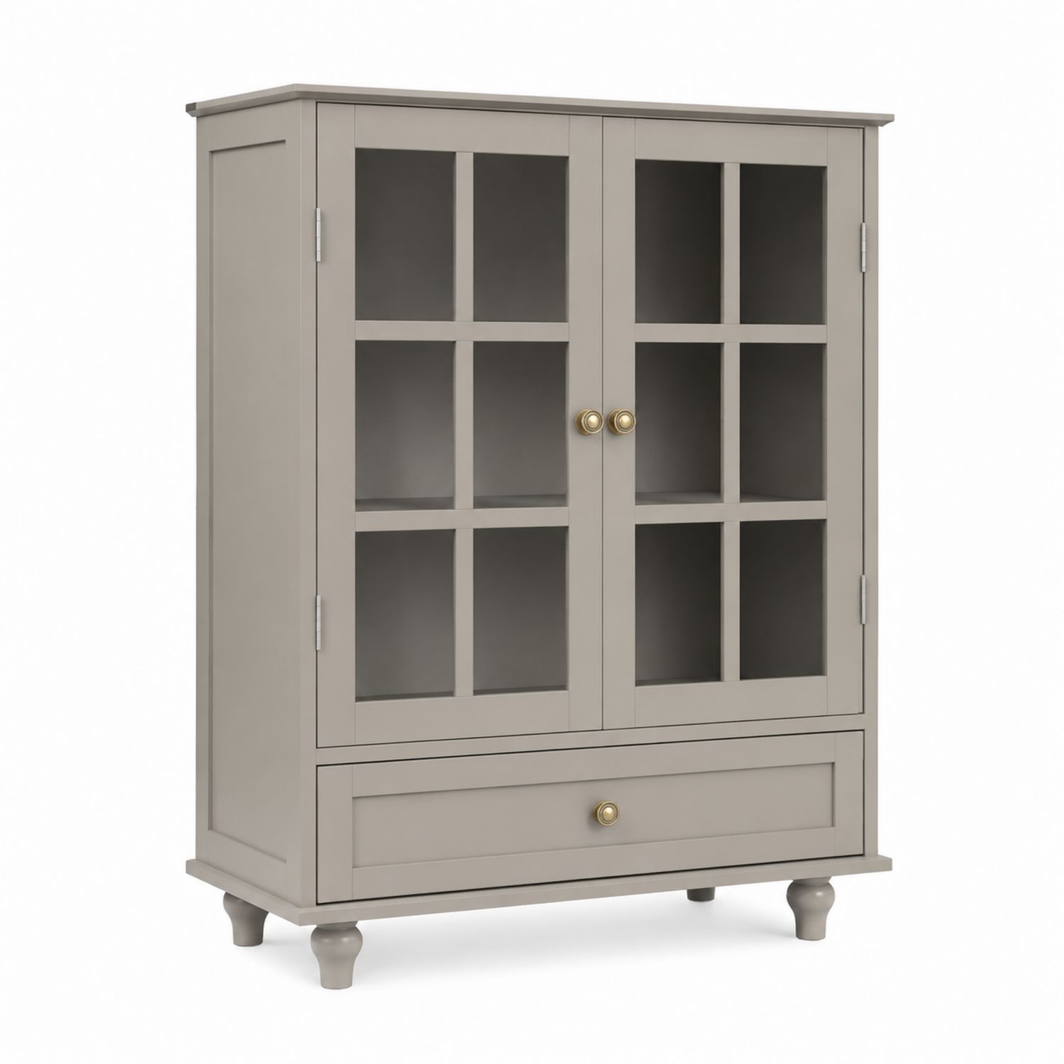 Buffet en bois 2 portes en verre 1 tiroir Gris 150x120x40 cm