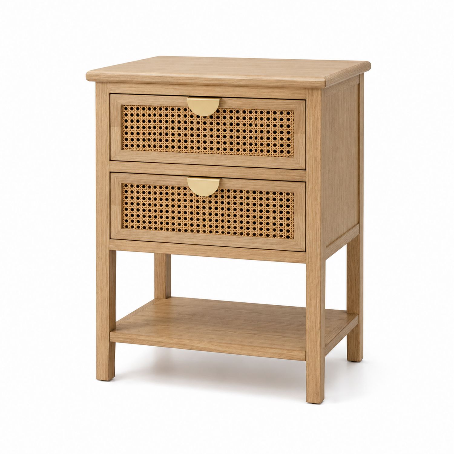 Table de chevet en bois avec tiroirs en rotin