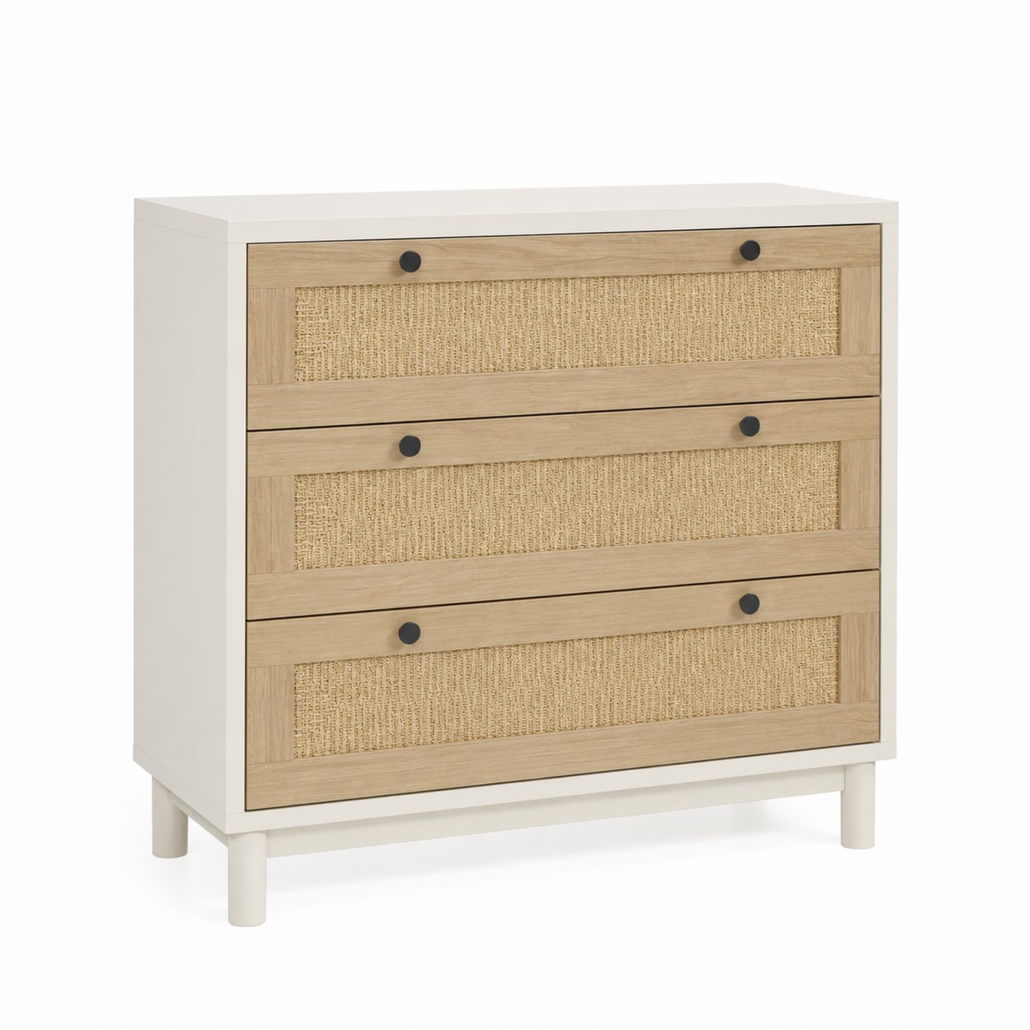 Commode en bois MDF et rotin avec 3 tiroirs