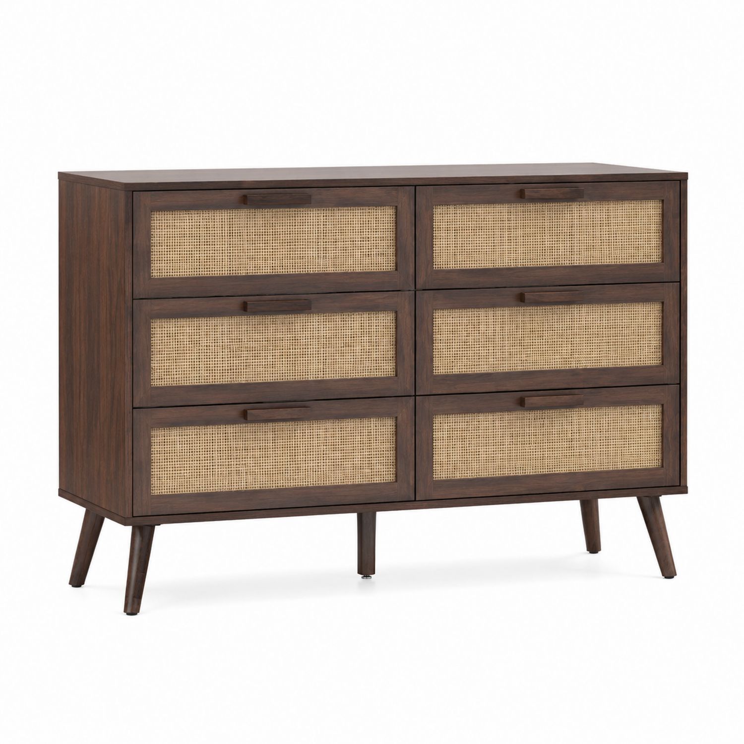 Commode en Bois et Rotin 6 Tiroirs Marron