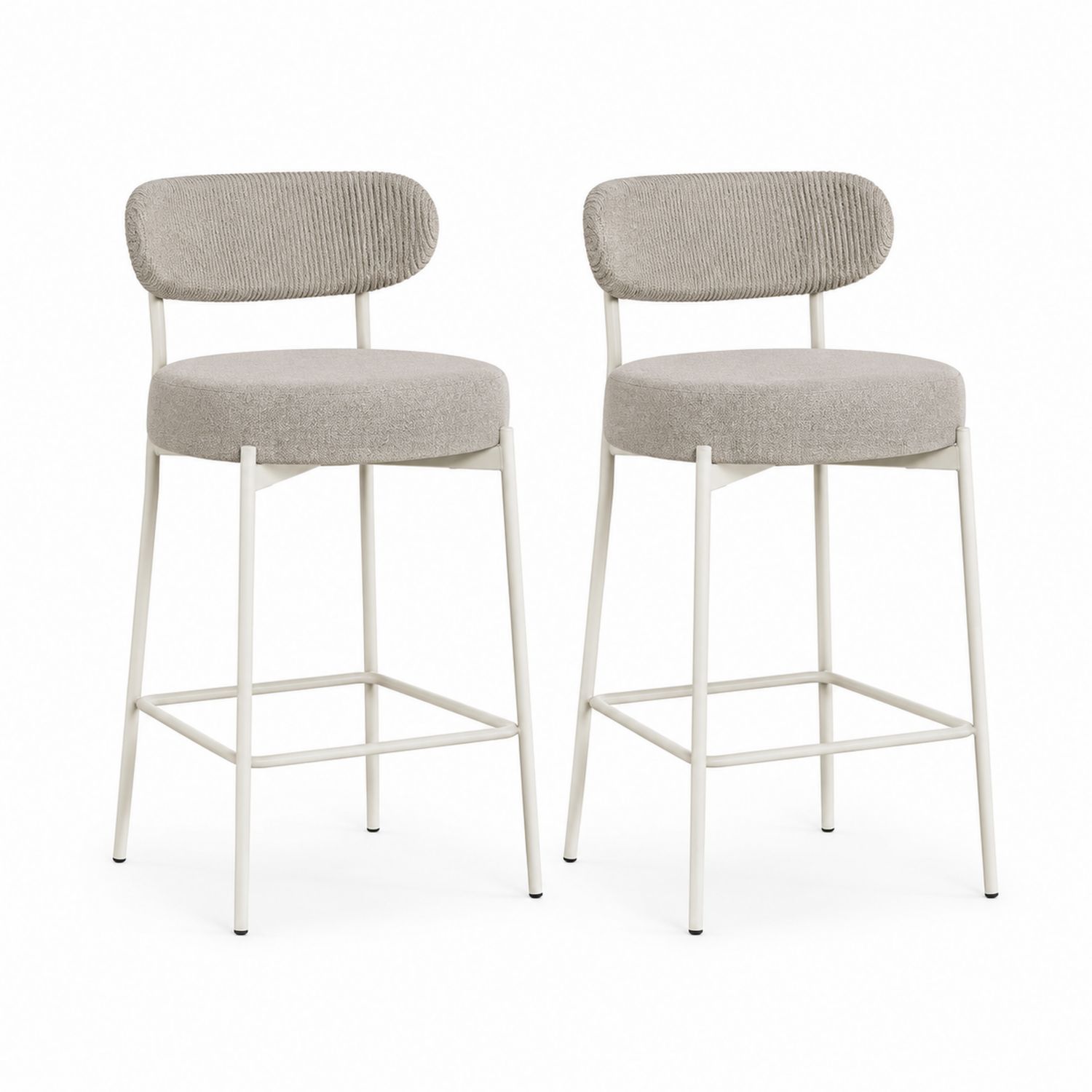 Ensemble de 2 tabourets de bar en tissu et métal gris clair et blanc