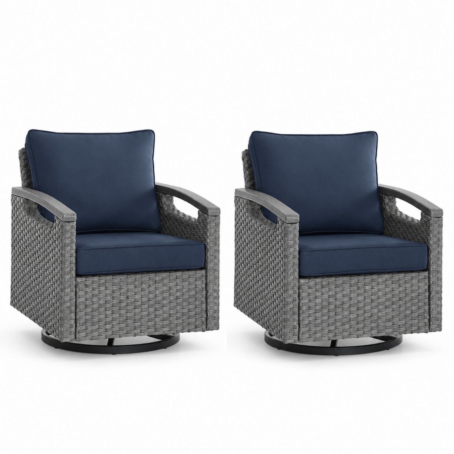 Set de 2 Fauteuils Pivotants en Résine avec Coussin Bleu
