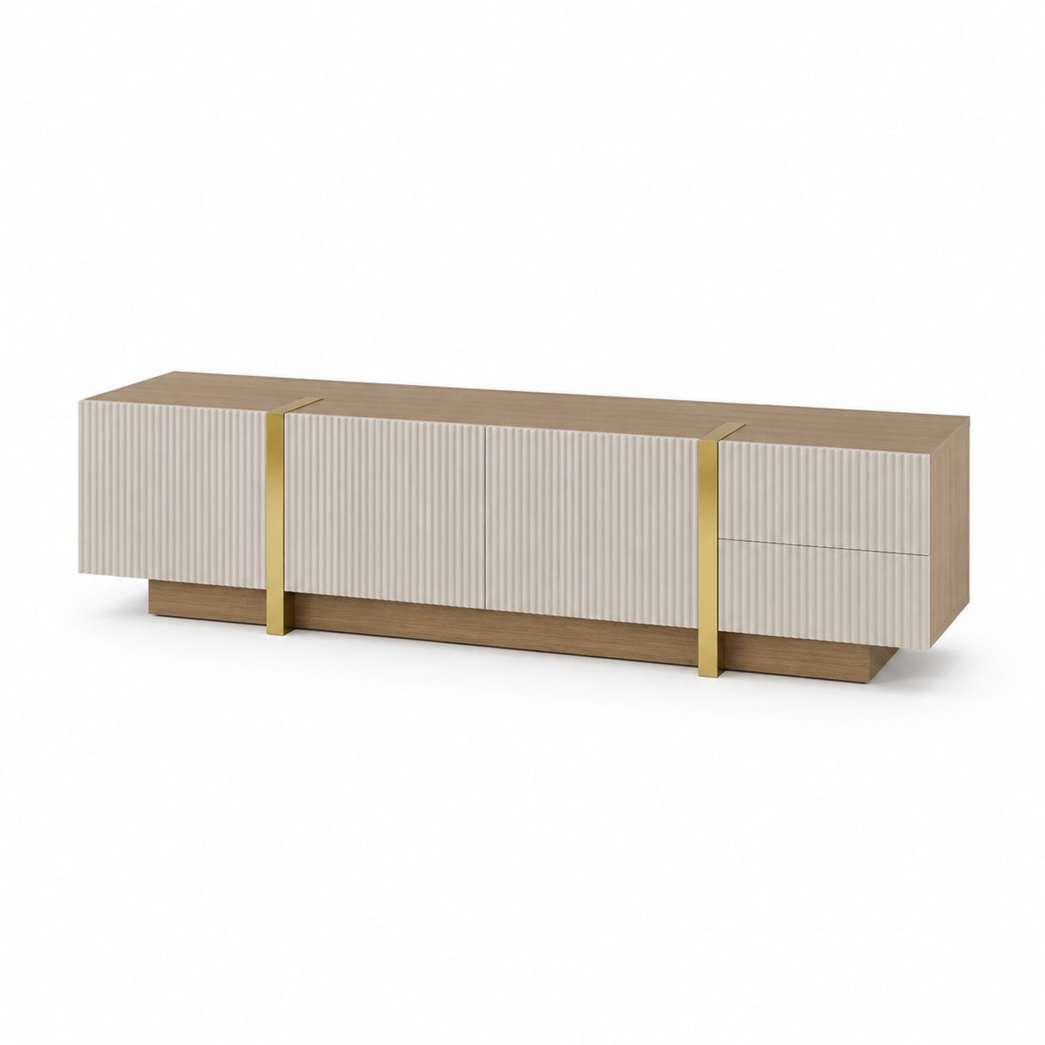 Meuble TV en Chêne et Métal Doré 180x40x50 cm