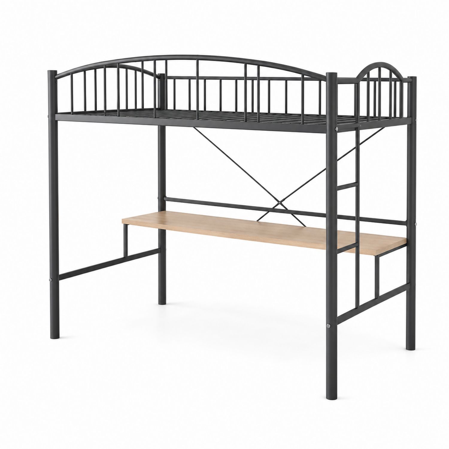 Lit mezzanine en métal avec bureau intégré Noir