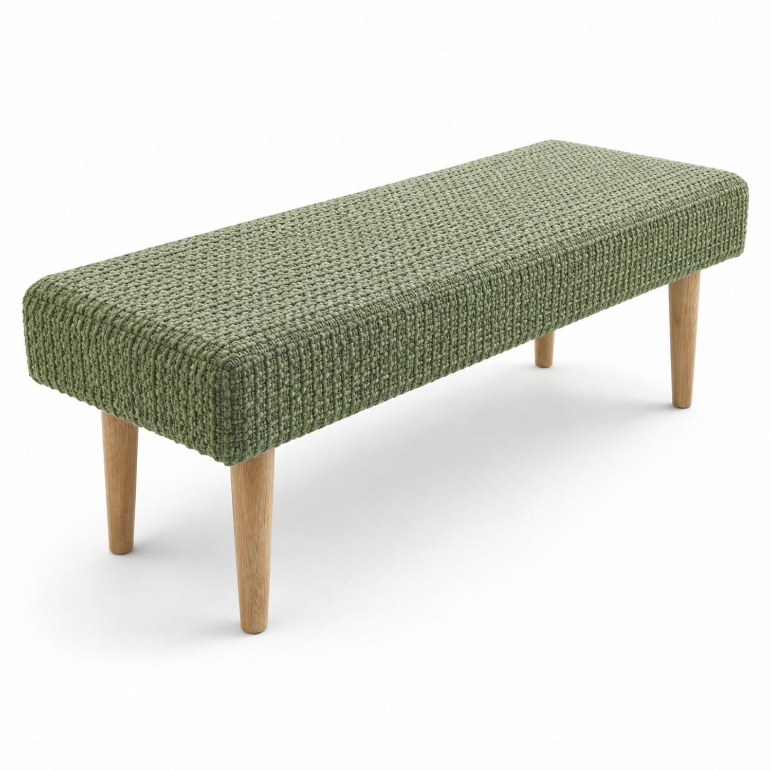 Banc rectangulaire en tissu polyester vert avec pieds en chêne