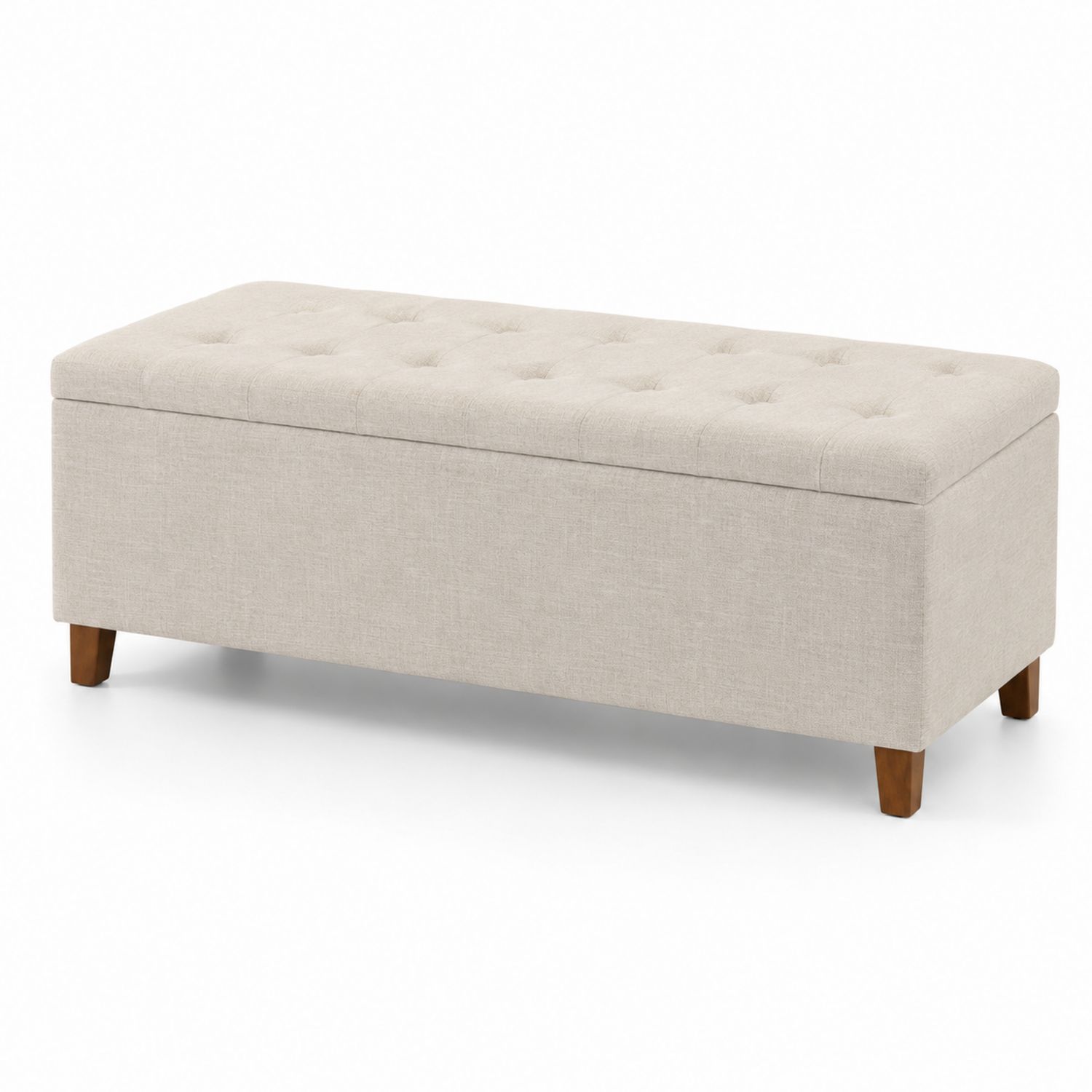 Banc en tissu avec rangement et pieds en bois 120x40x45 cm