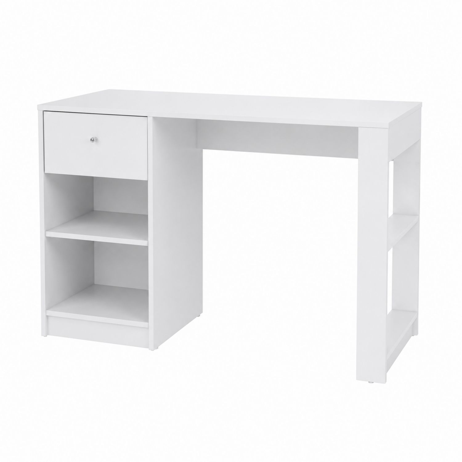 Bureau rectangulaire avec tiroir et étagères en bois MDF Blanc 100x50x75cm