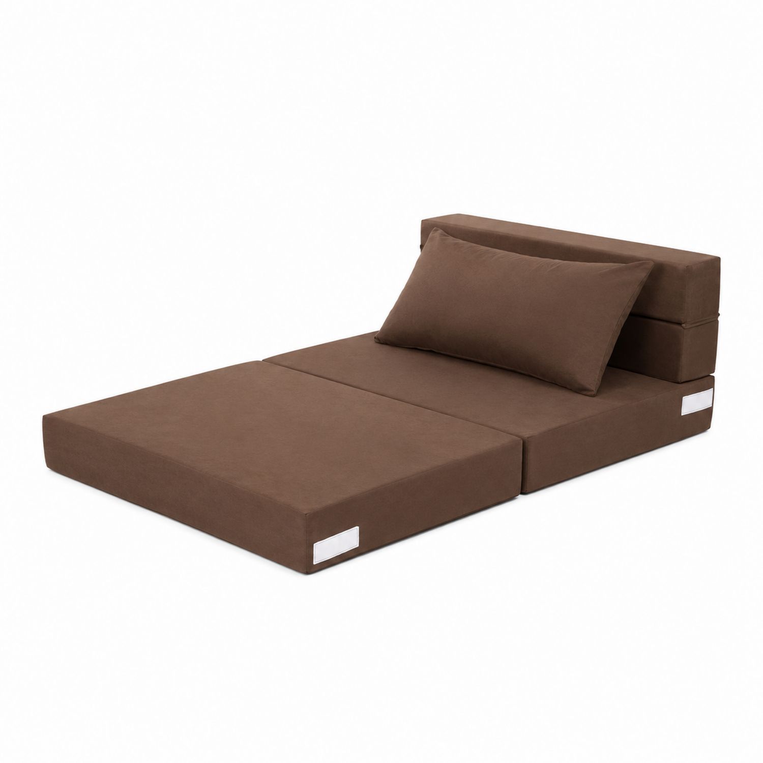 Canapé-lit pliant en tissu marron avec oreiller