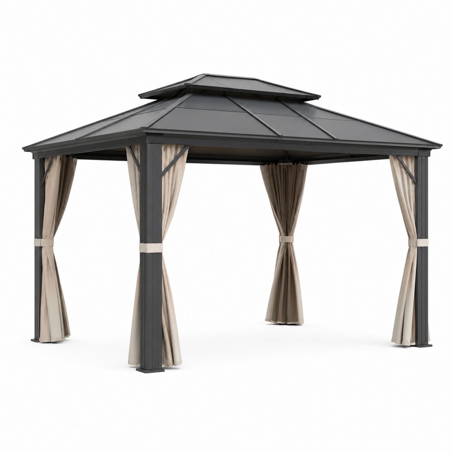 Pavillon rectangulaire en aluminium 3x4m avec rideaux taupe