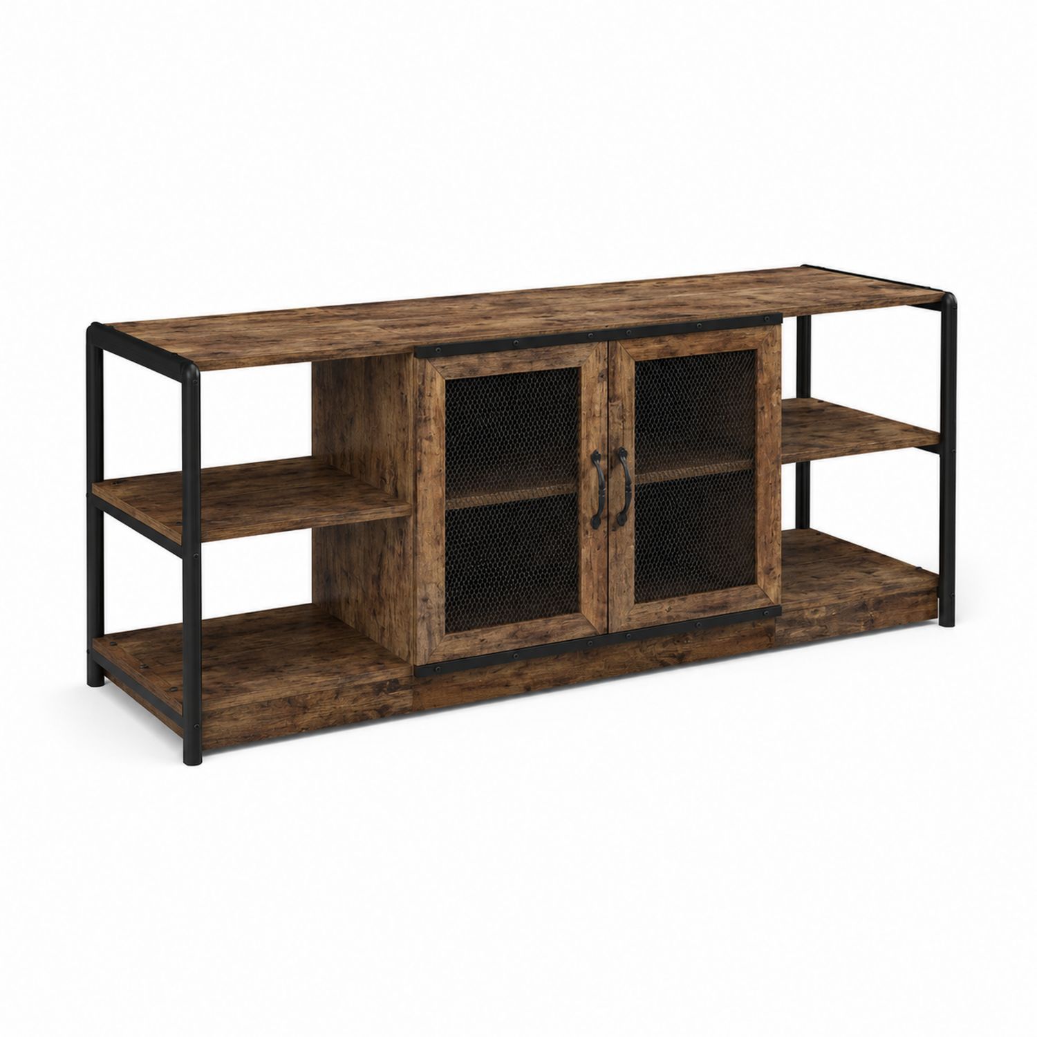 Meuble TV en bois et métal brun et noir