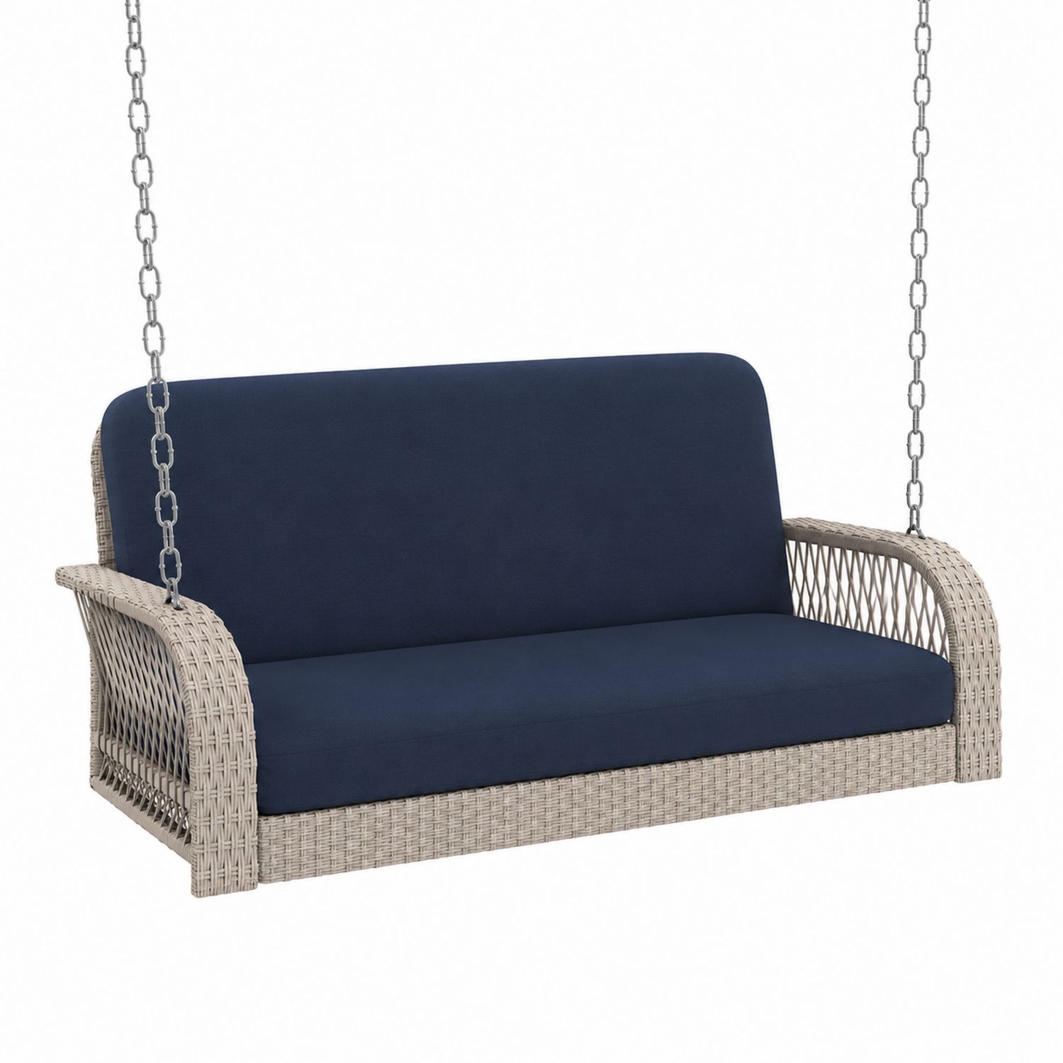 Balancelle de jardin en osier avec coussins en polyester