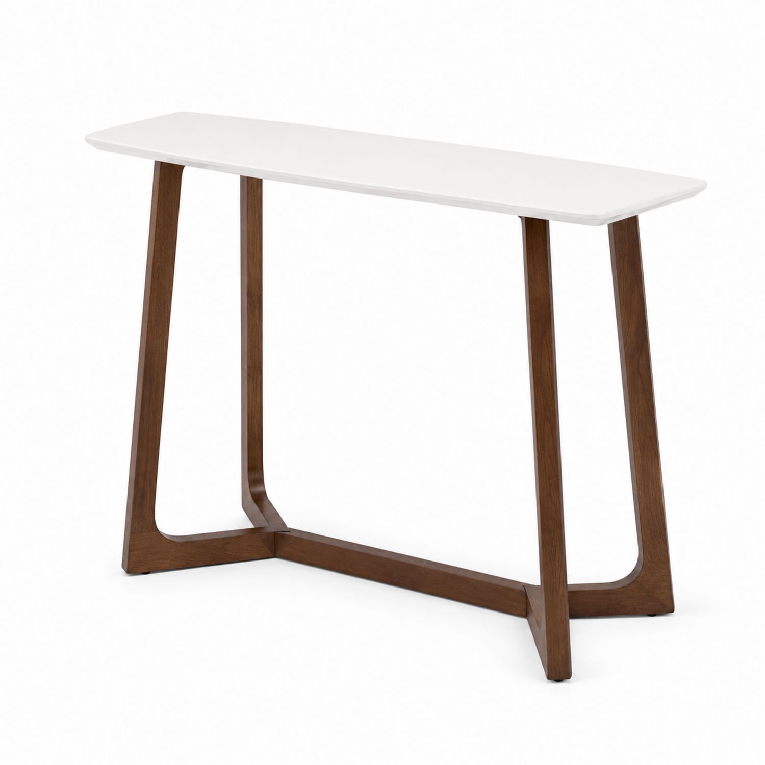 Table console rectangulaire 120x40x75 cm plateau MDF blanc pieds en bois de chêne