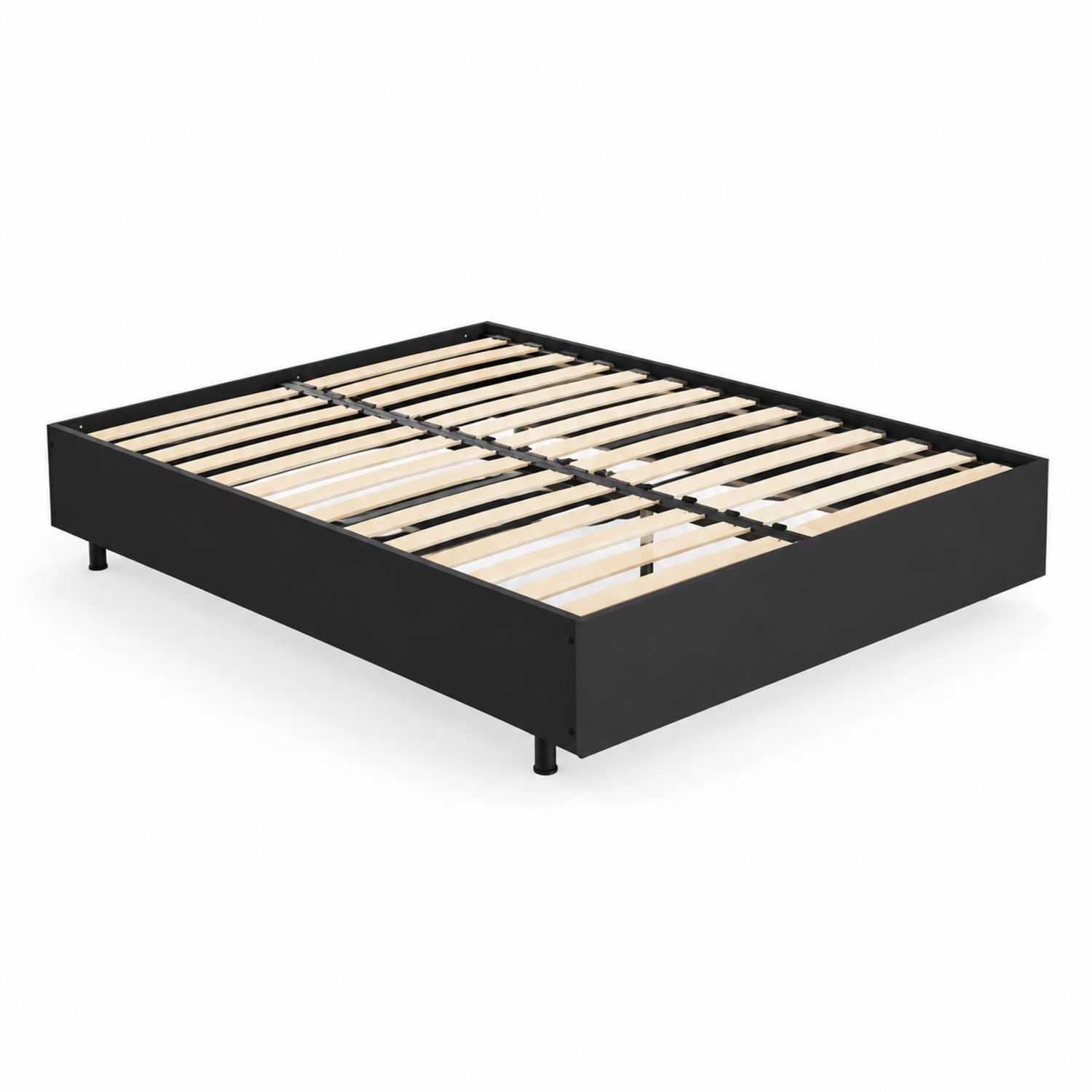 Lit plateforme en métal noir et bois de hêtre 140x190 cm