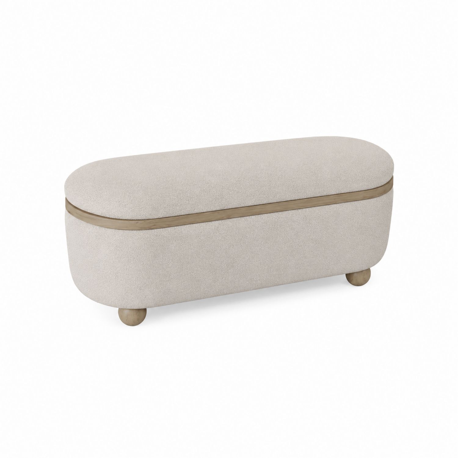 Banc tissu beige avec pieds en bois