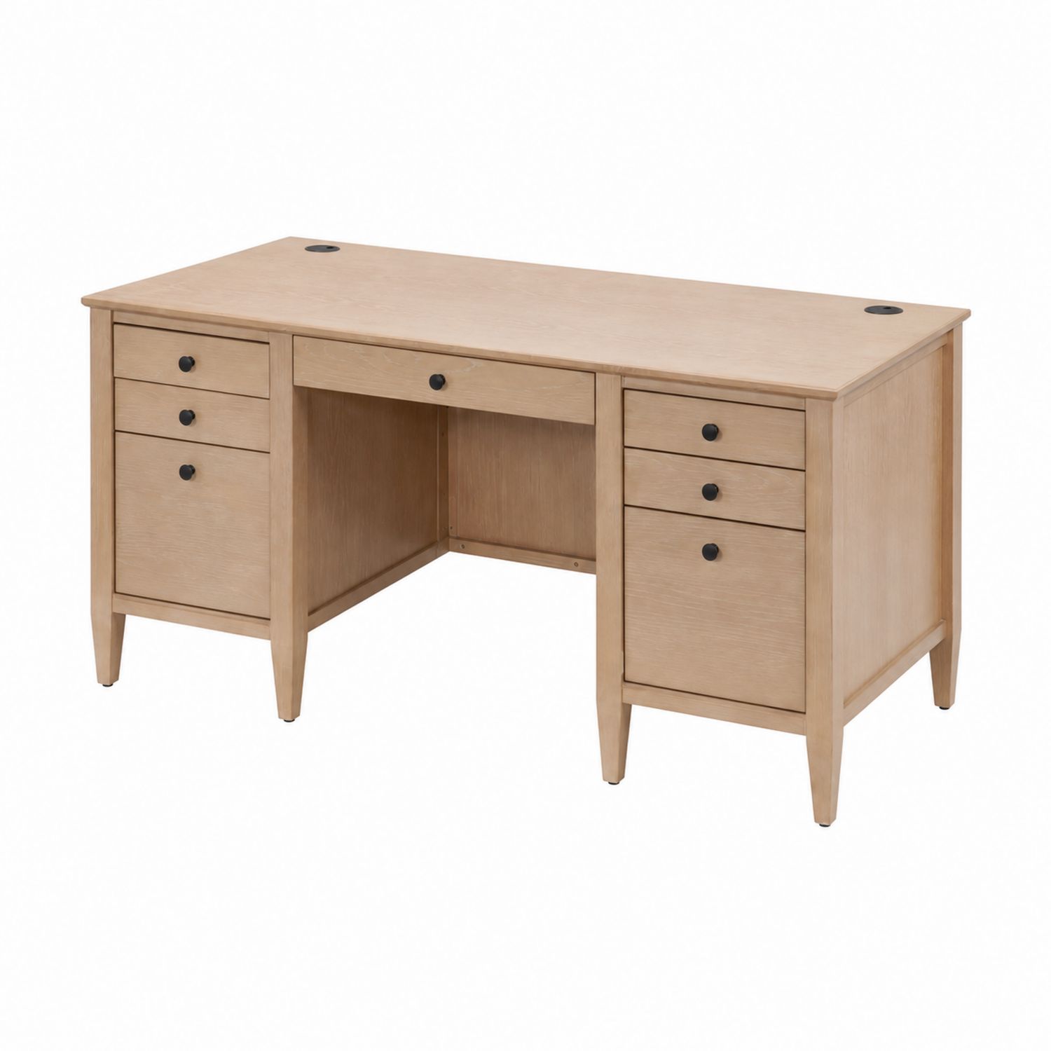 Bureau en bois de chêne avec 6 tiroirs, 152.4cm x 61cm x 76cm