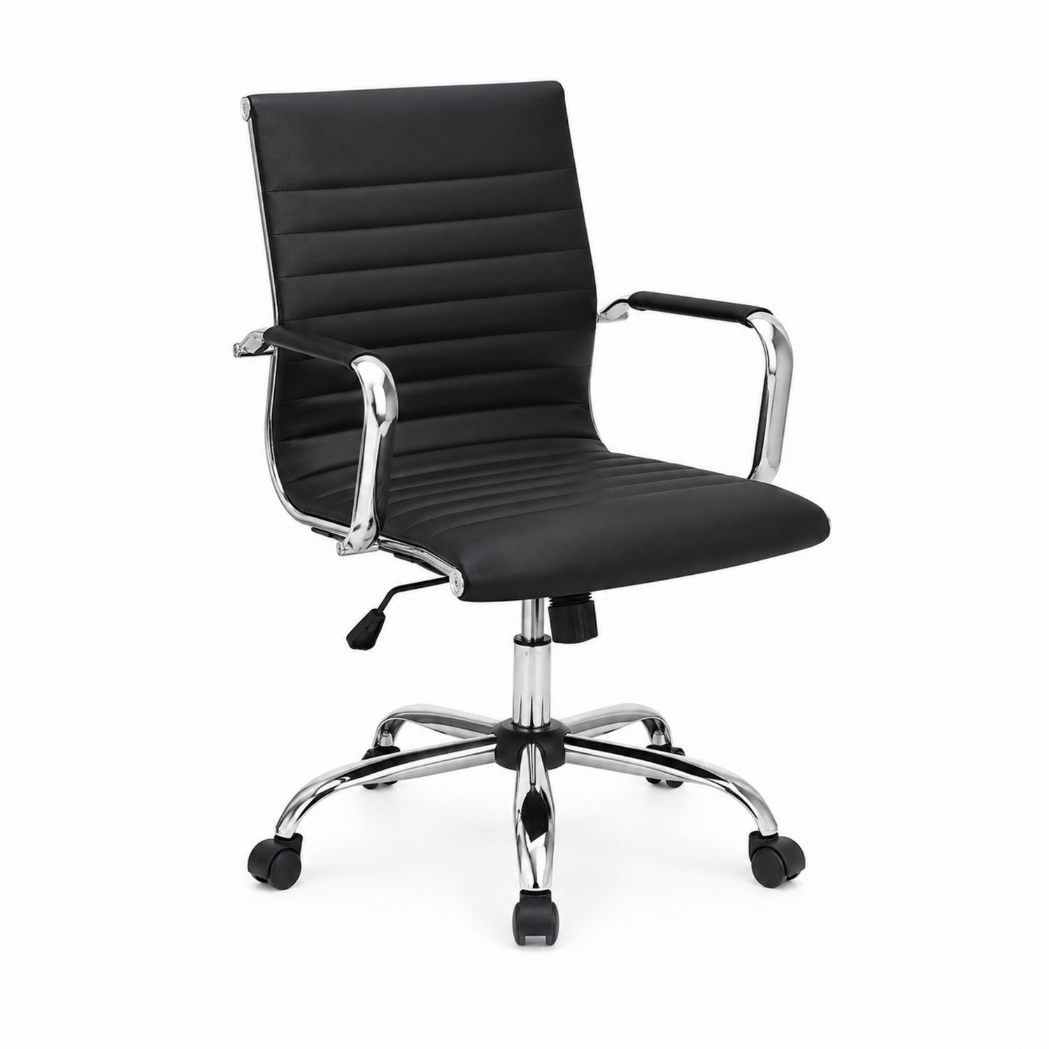 Chaise de bureau en cuir synthétique noir avec accoudoirs en métal