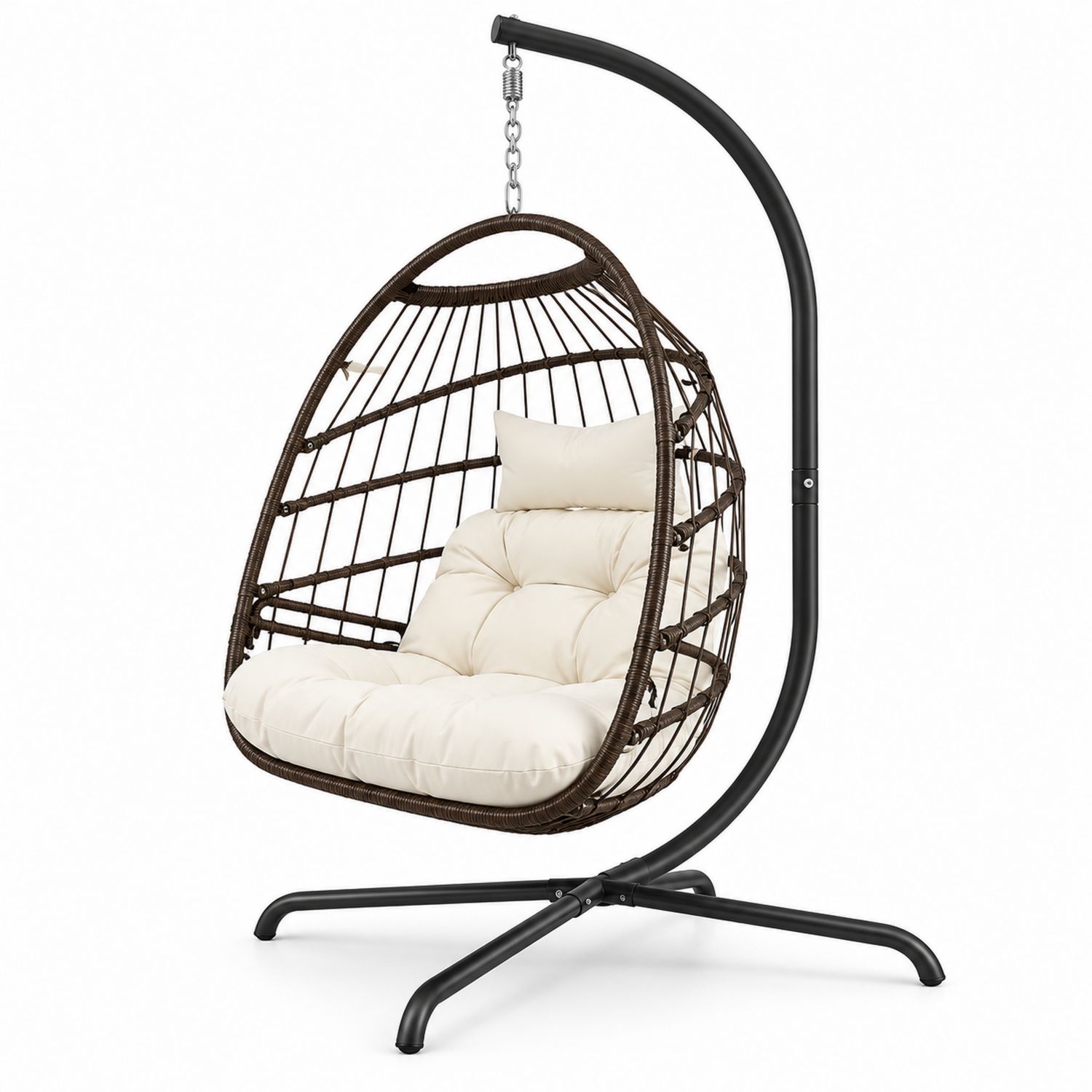 Chaise suspendue en rotin avec coussins crème