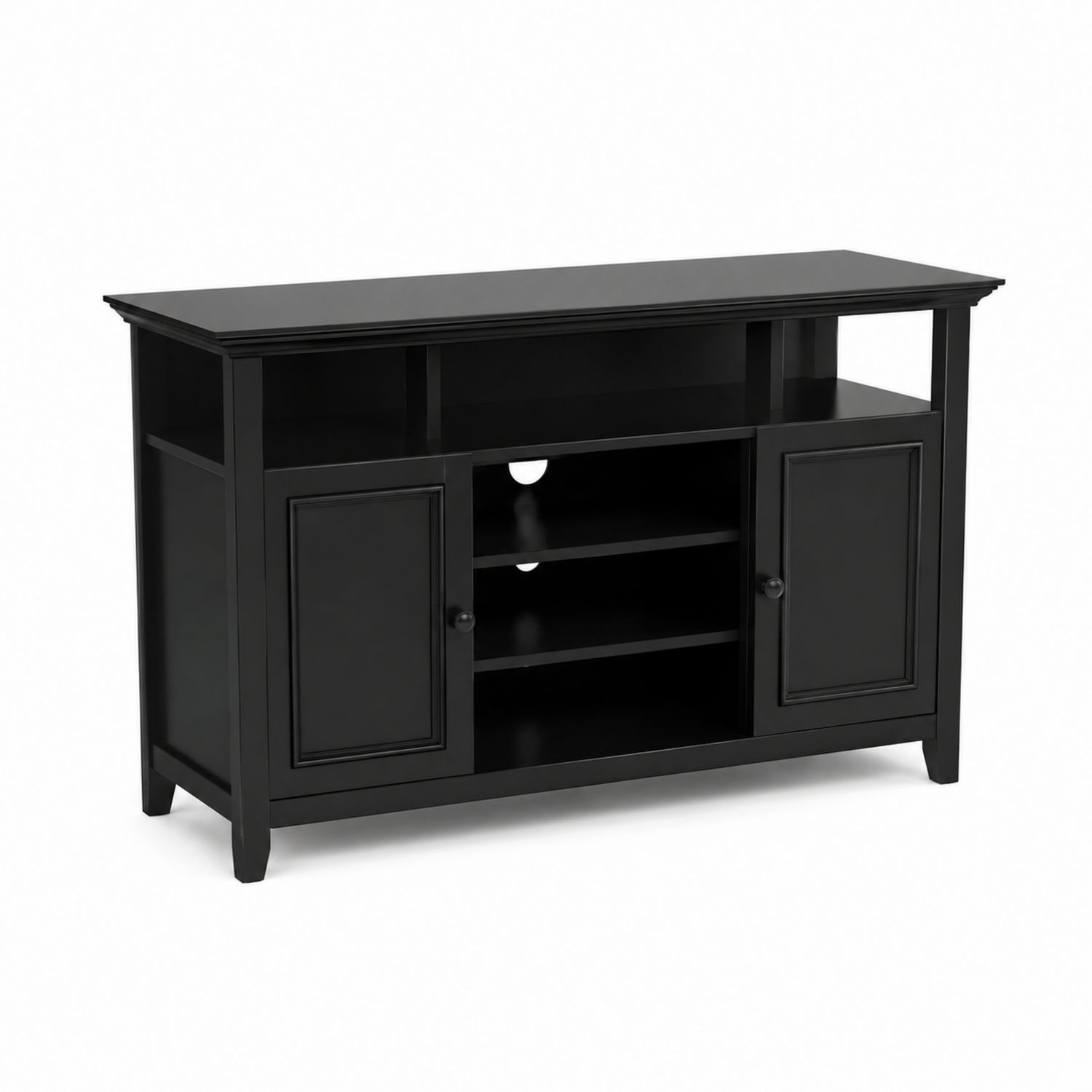 Meuble TV en bois noir avec portes et étagères