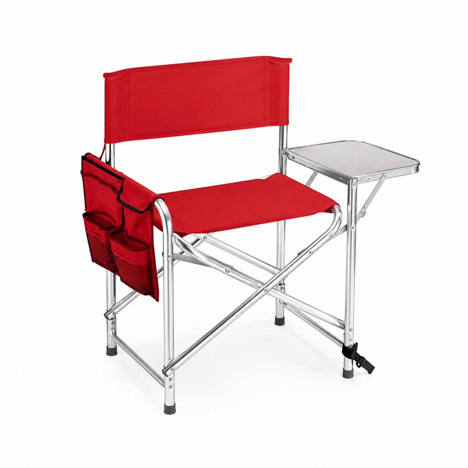 Chaise pliante en aluminium rouge avec poches et table pliante