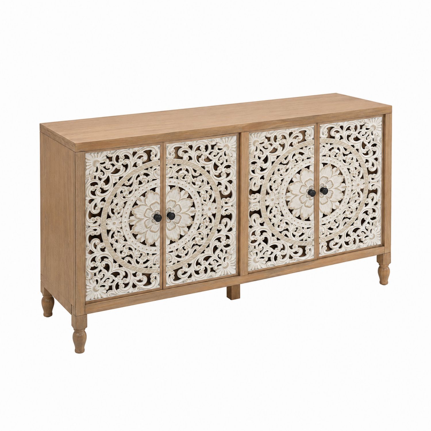 Buffet en bois sculpté 4 portes Chêne/Crème