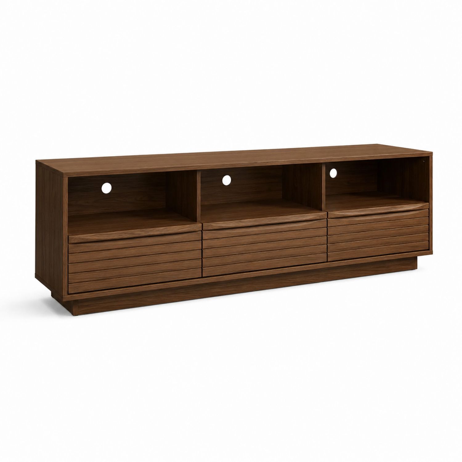 Meuble TV en bois avec 3 tiroirs et étagères 50cm x 180cm x 45cm Noyer