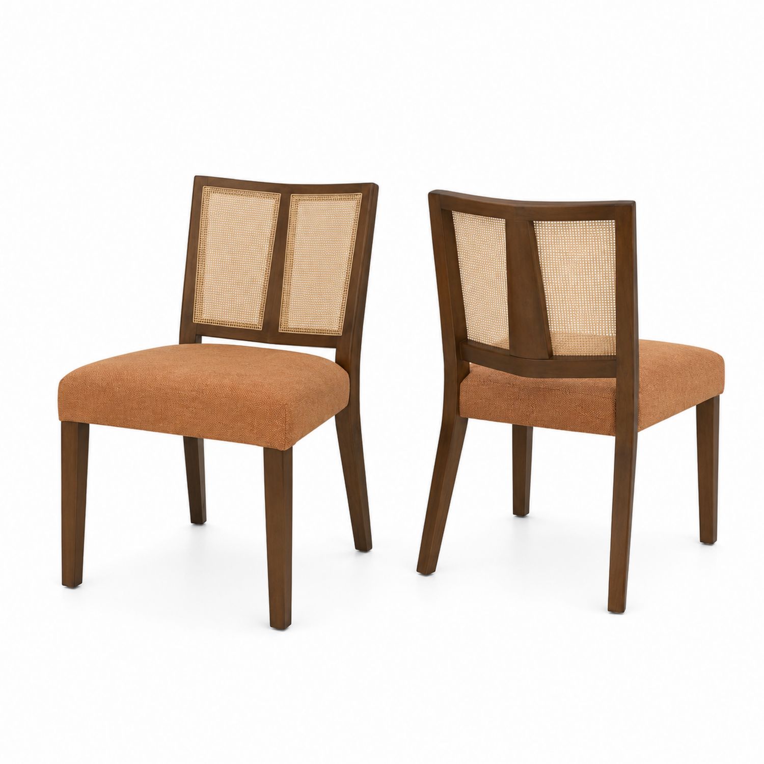 Lot de 2 chaises en bois et rotin marron
