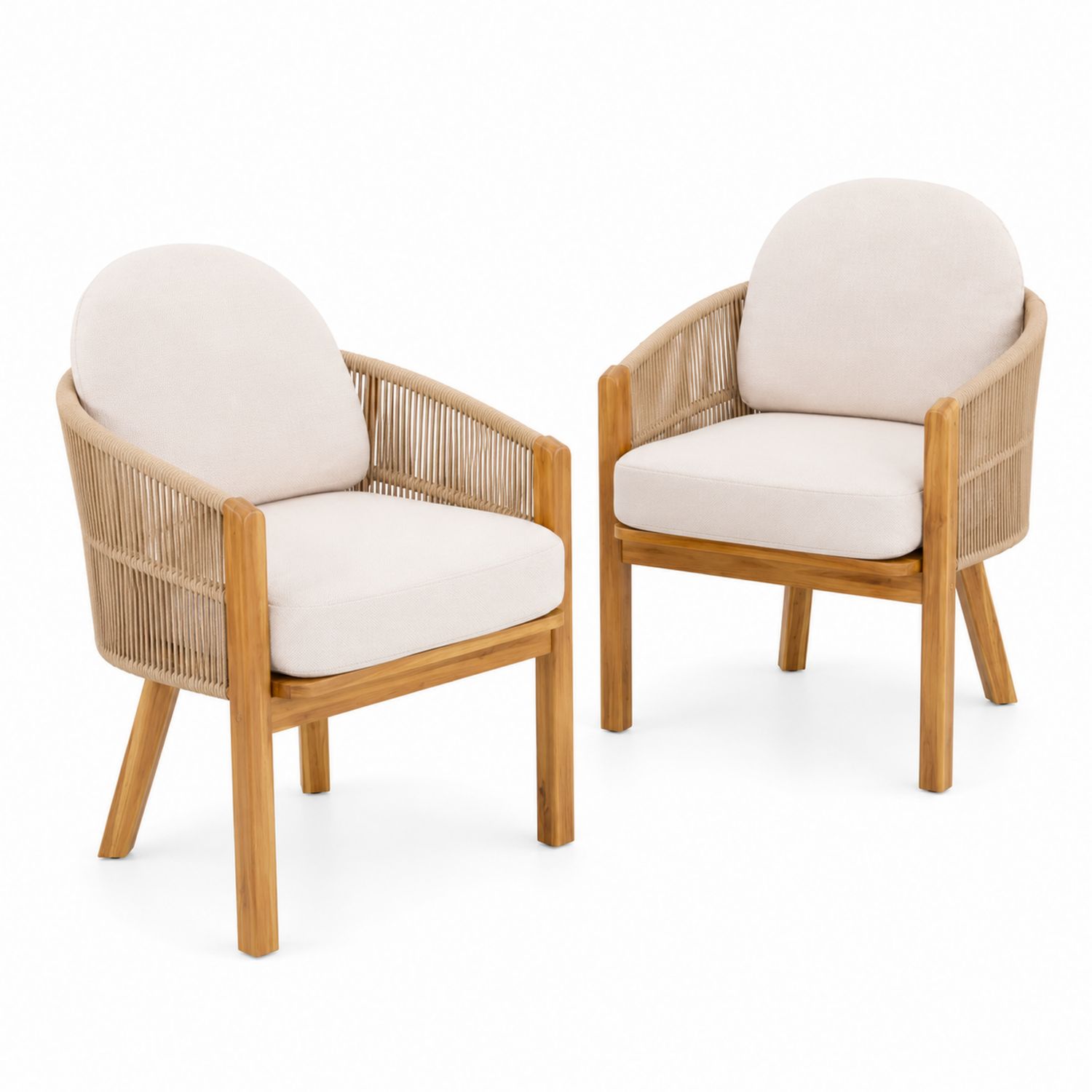 Lot de 2 chaises en teck et nylon avec coussins en polyester beige