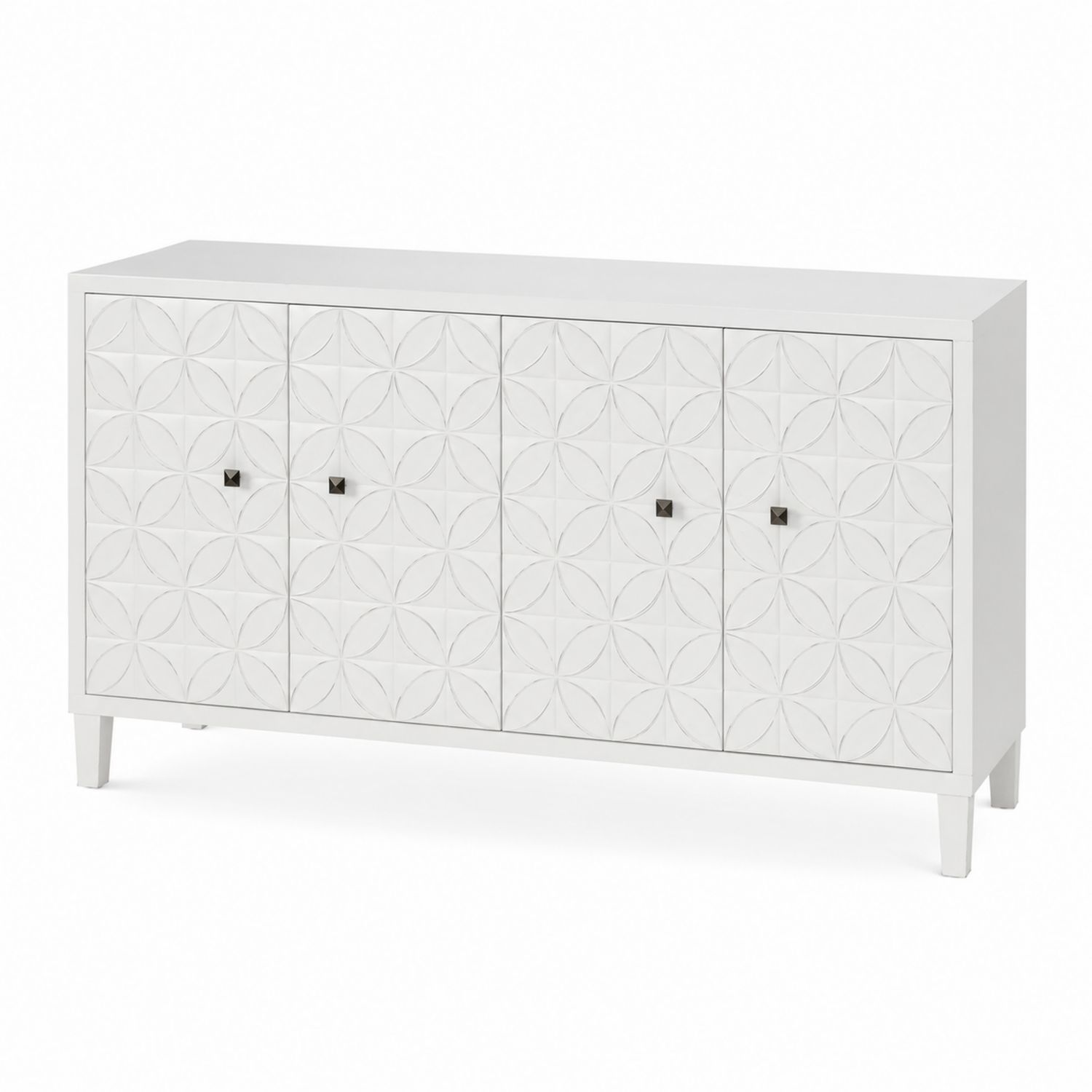 Buffet en Bois MDF Blanc Motifs Géométriques