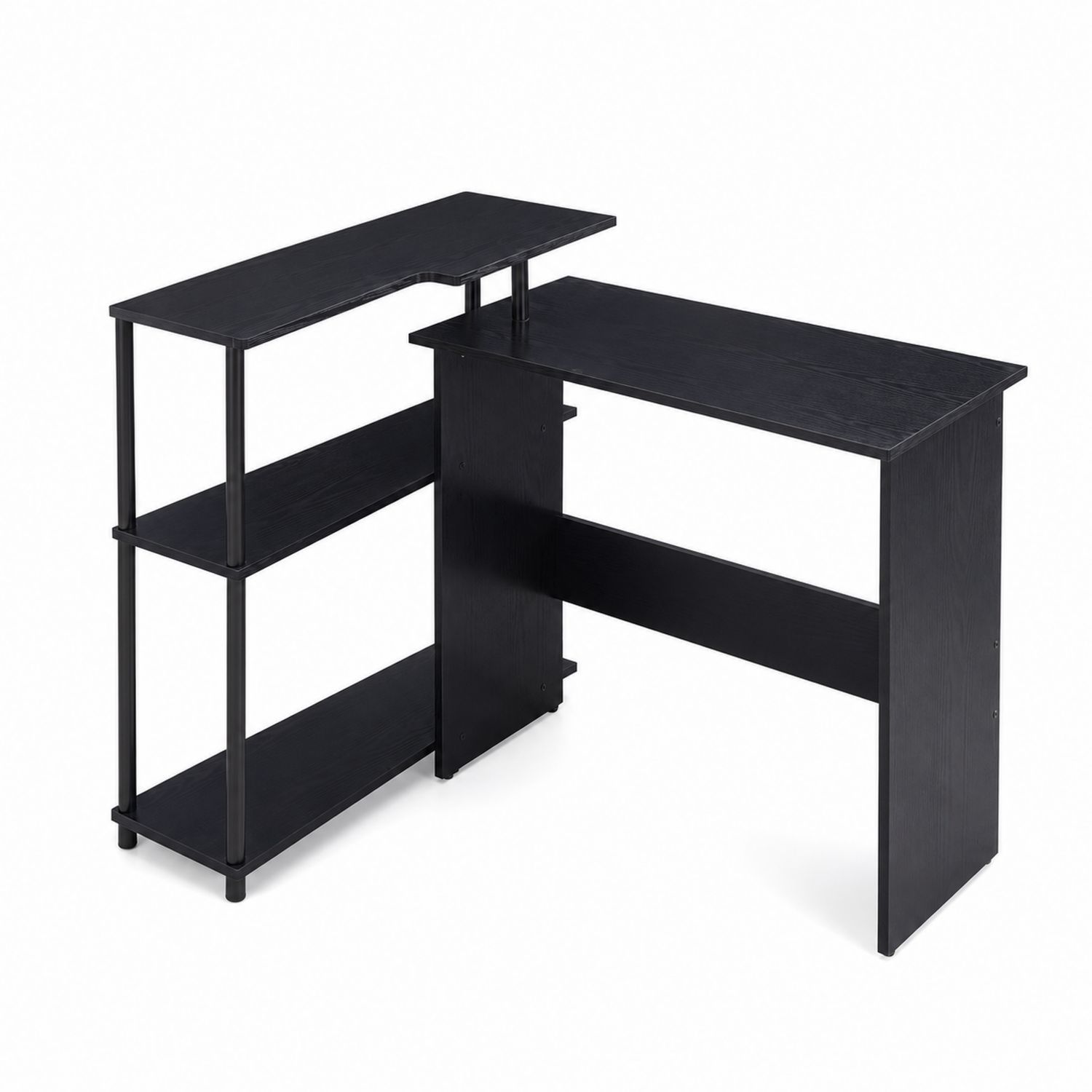 Bureau d'angle en MDF et Métal Noir avec Étagères 120x60x75 cm