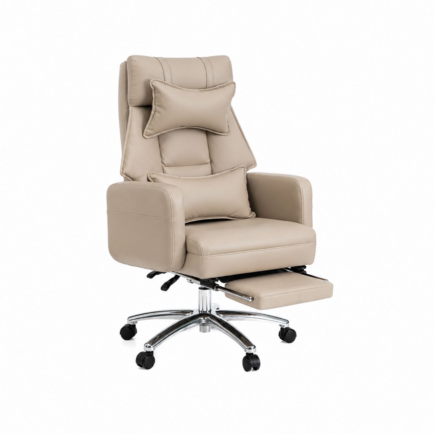 Chaise de bureau en cuir synthétique avec repose-pieds, Beige