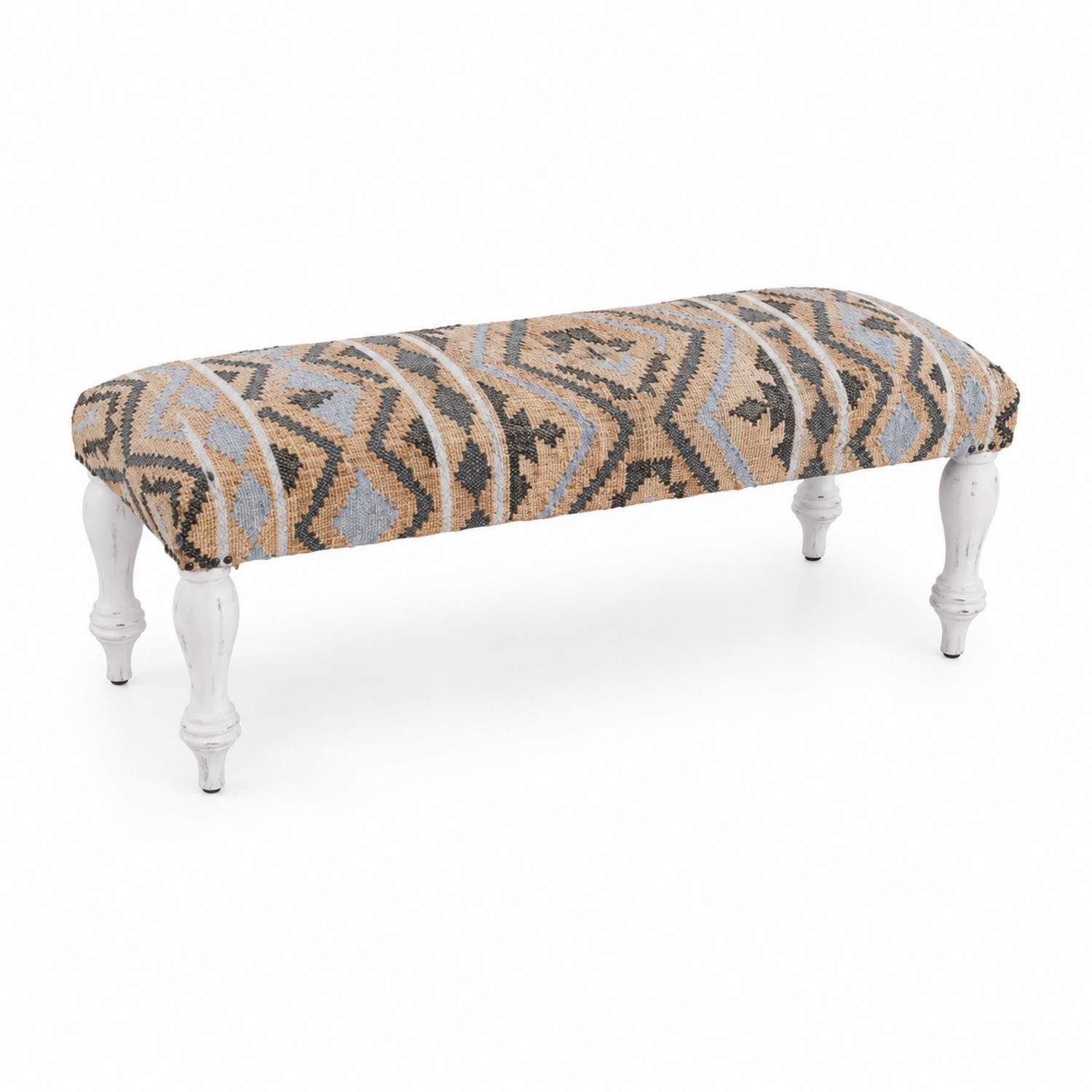 Banc en bois et coton avec motifs géométriques