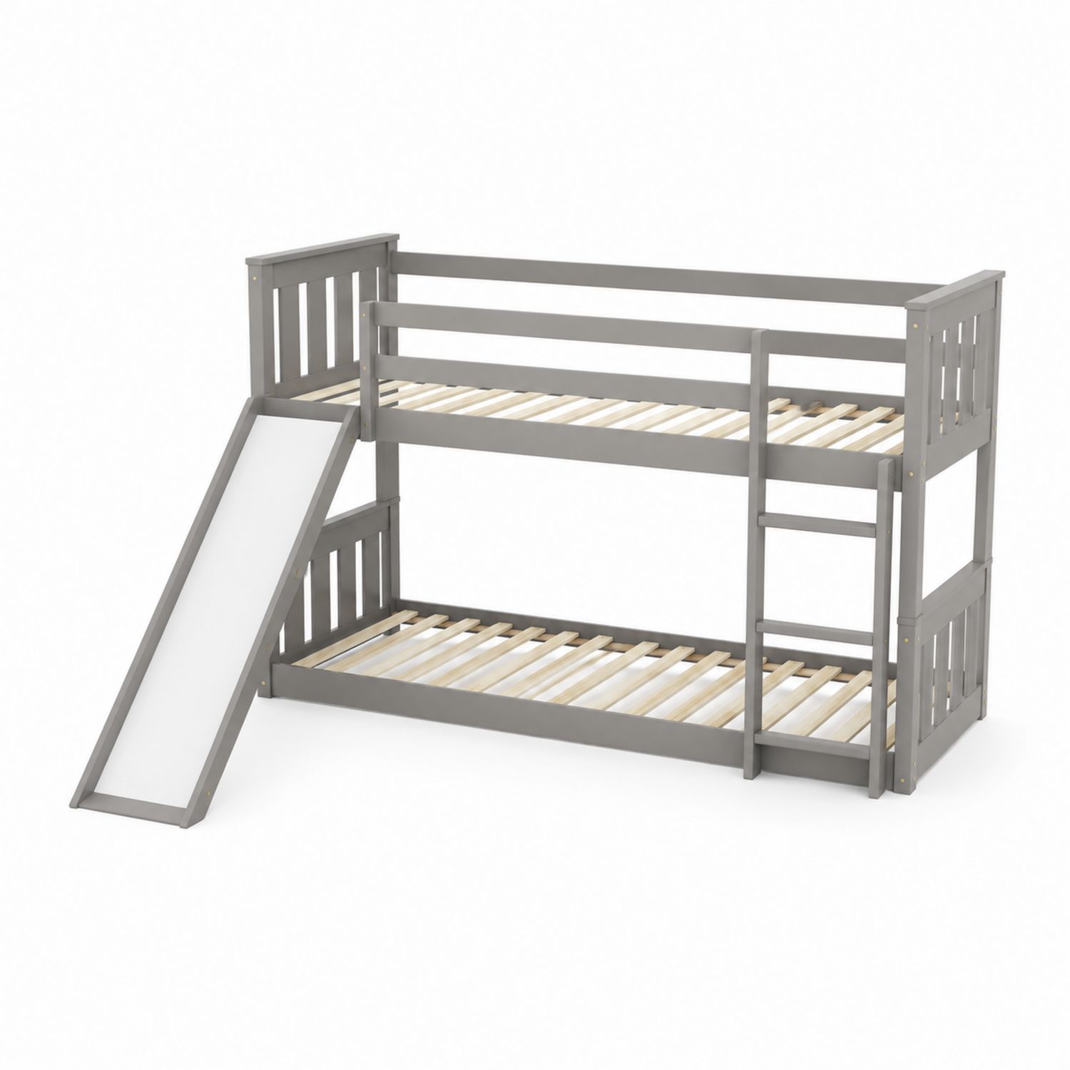 Lit superposé en bois de pin avec toboggan Gris