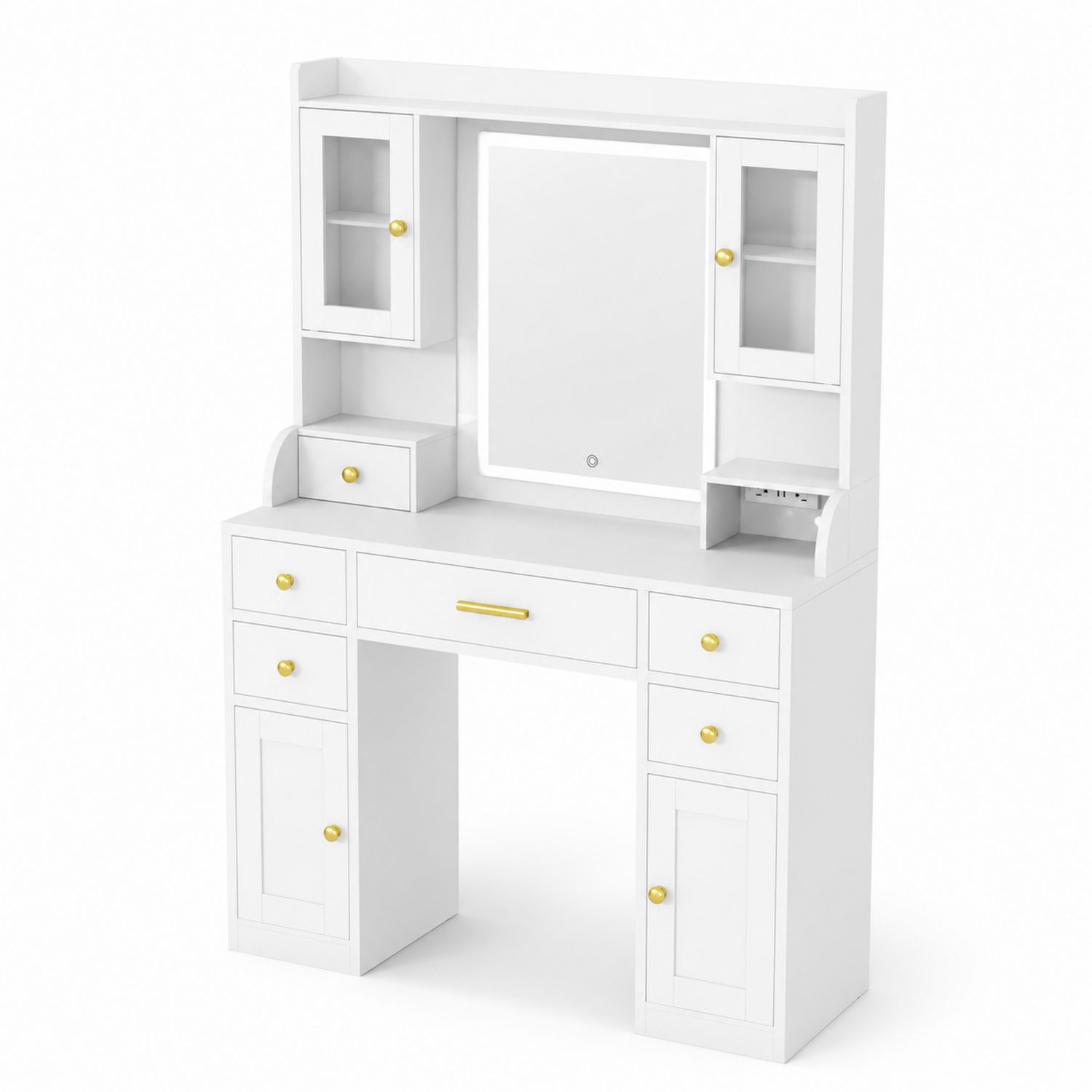 Coiffeuse en Bois Blanc avec Miroir Rectangulaire et Rangement