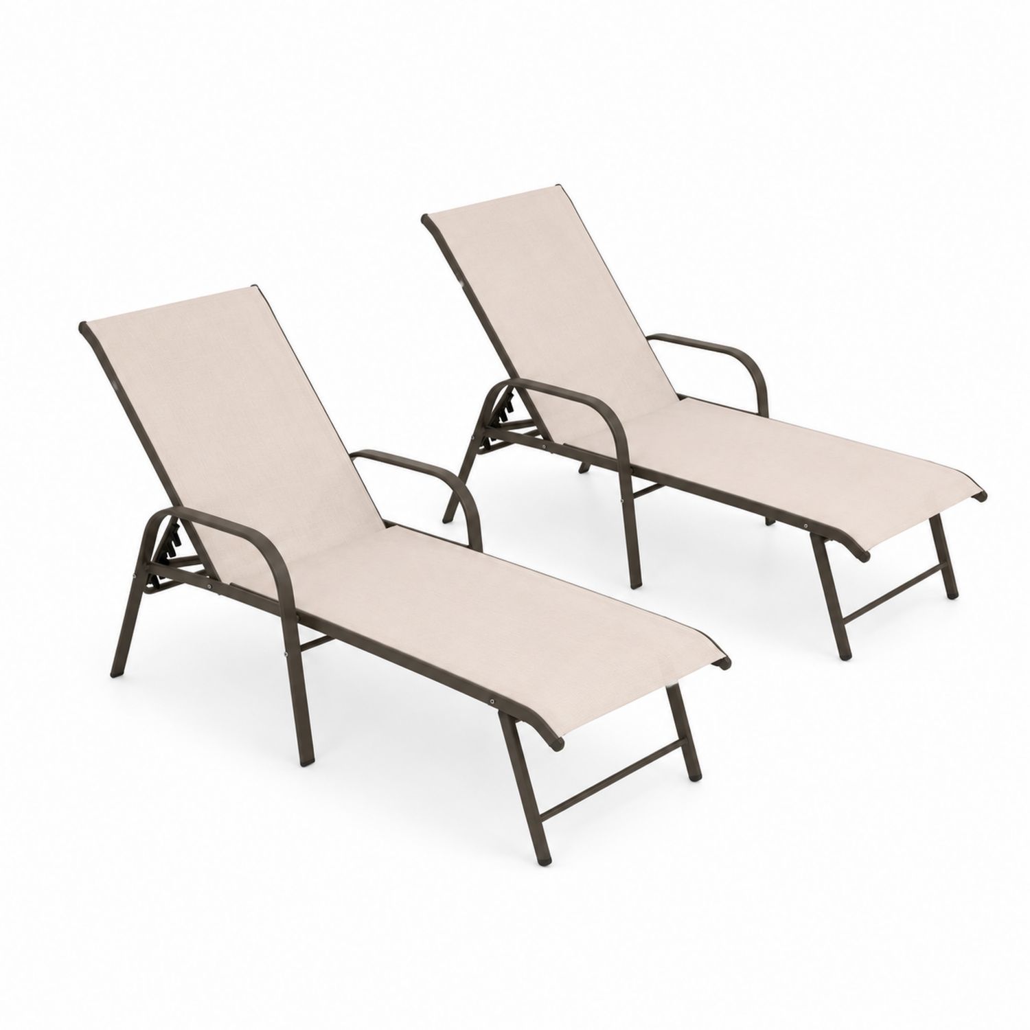Lot de 2 chaises longues extérieures en aluminium et textilène beige
