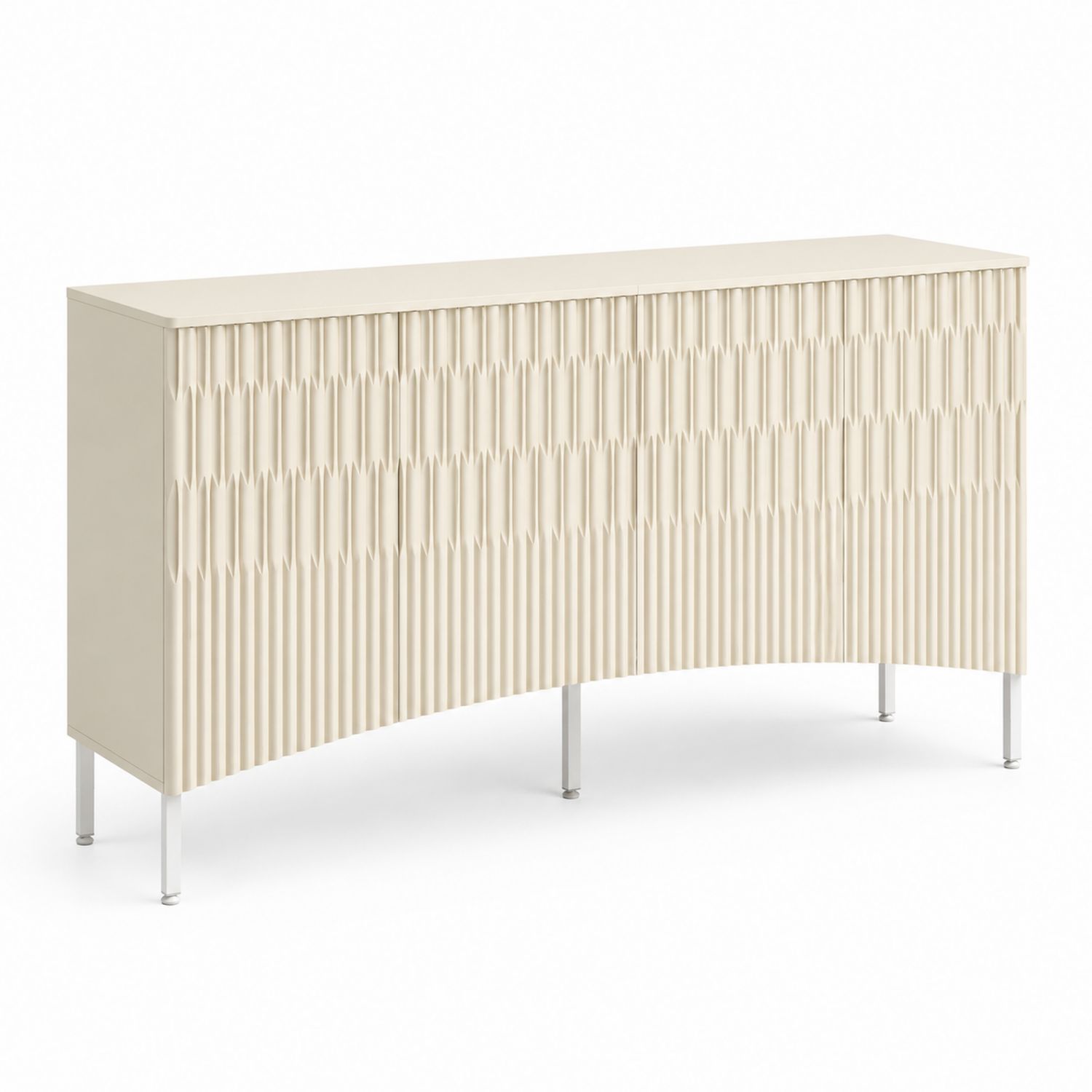 Buffet courbé 4 portes en bois et métal Crème 180x45x80 cm