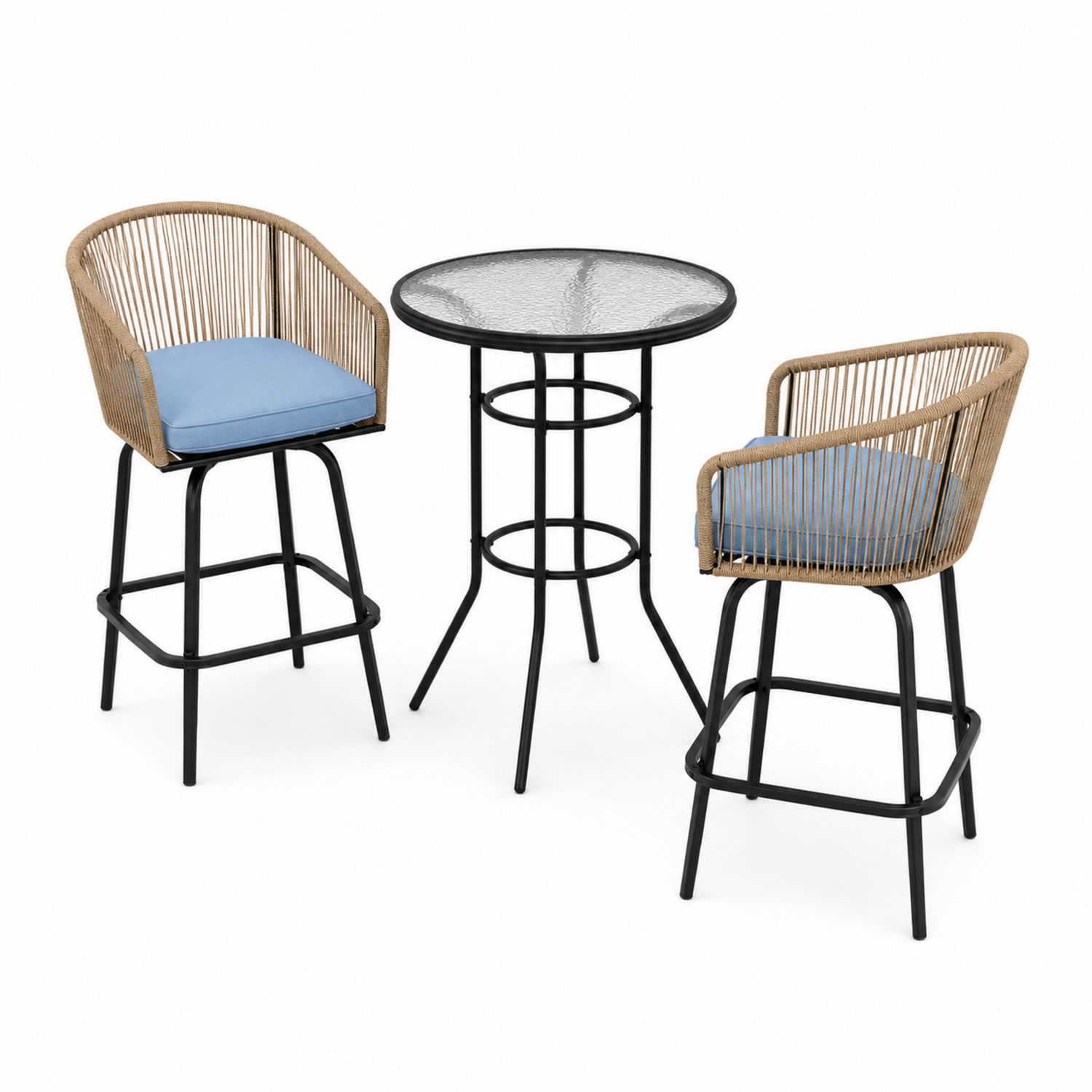 Ensemble de Table et Chaises en Métal et Rotin