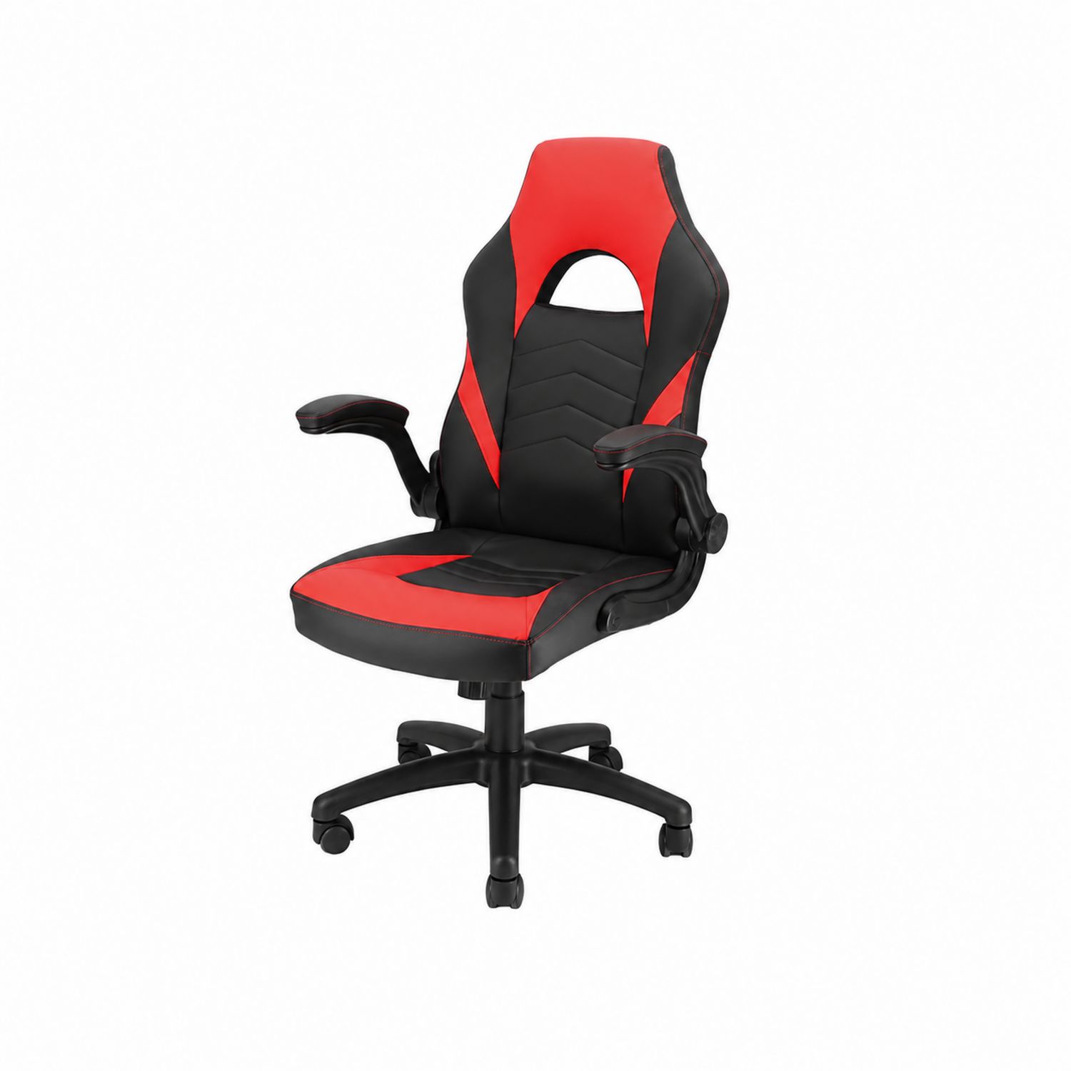 Chaise de bureau pivotante en cuir synthétique noir et rouge