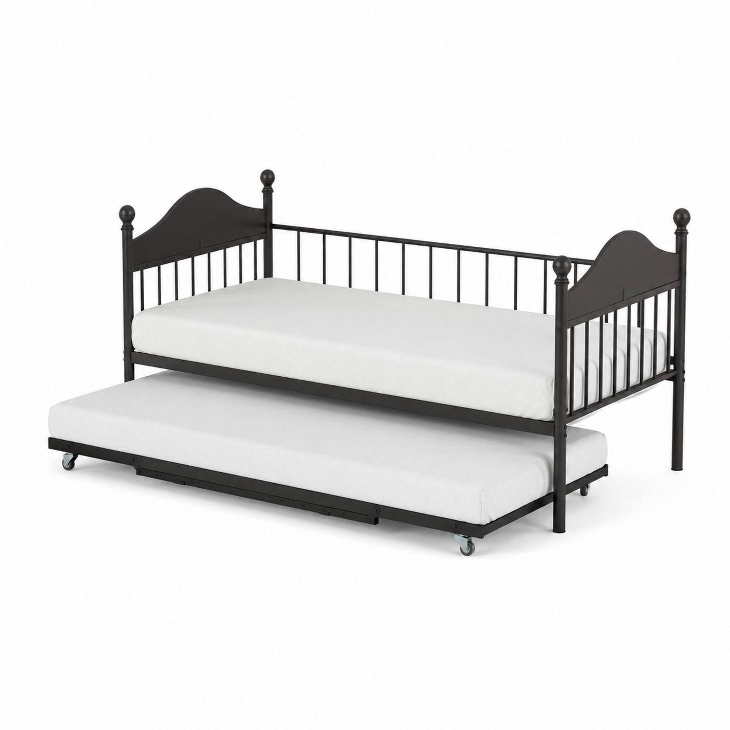 Lit gigogne métallique Noir avec matelas en mousse
