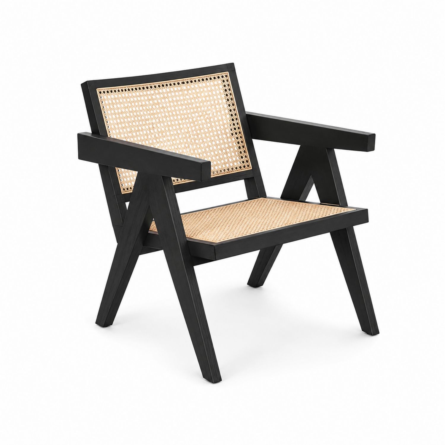 Chaise en bois noir avec rotin
