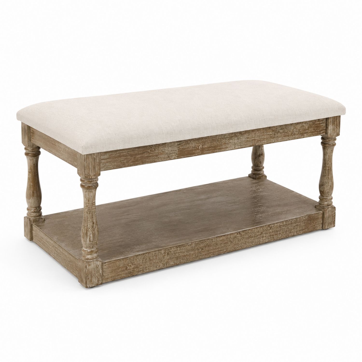 Banc en bois avec assise en lin beige