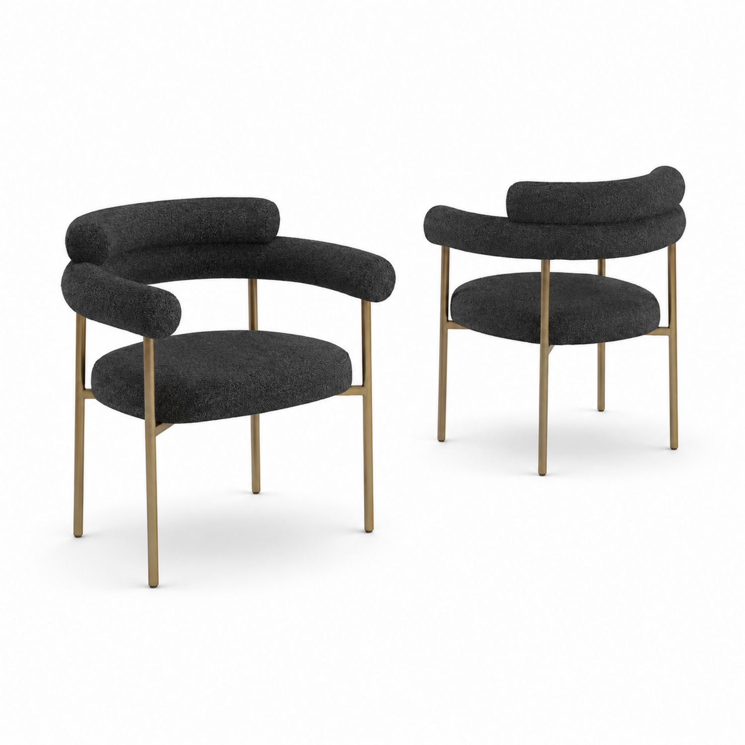 Ensemble de 2 chaises en tissu bouclette noir avec pieds en métal doré