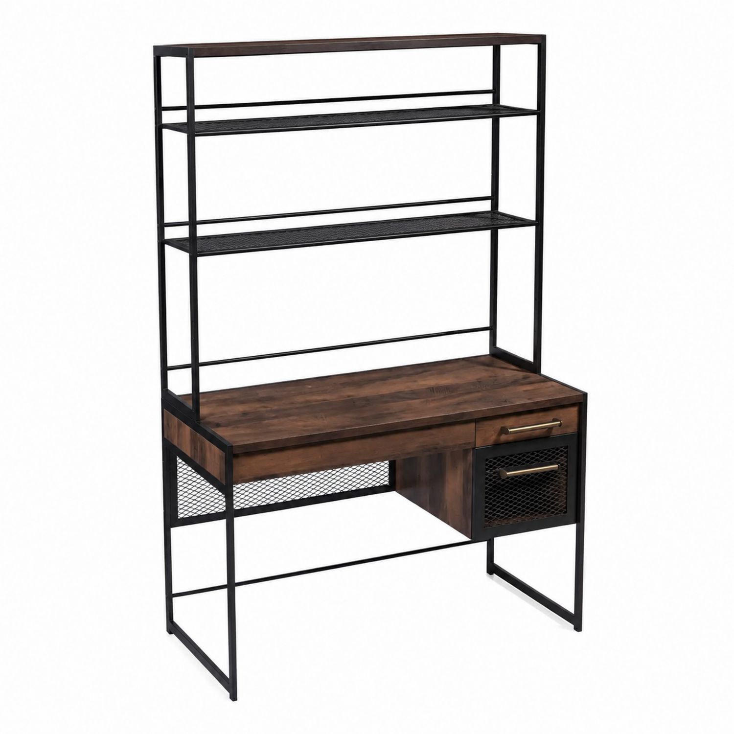 Bureau étagère en métal et bois avec tiroirs 120x50x180 cm