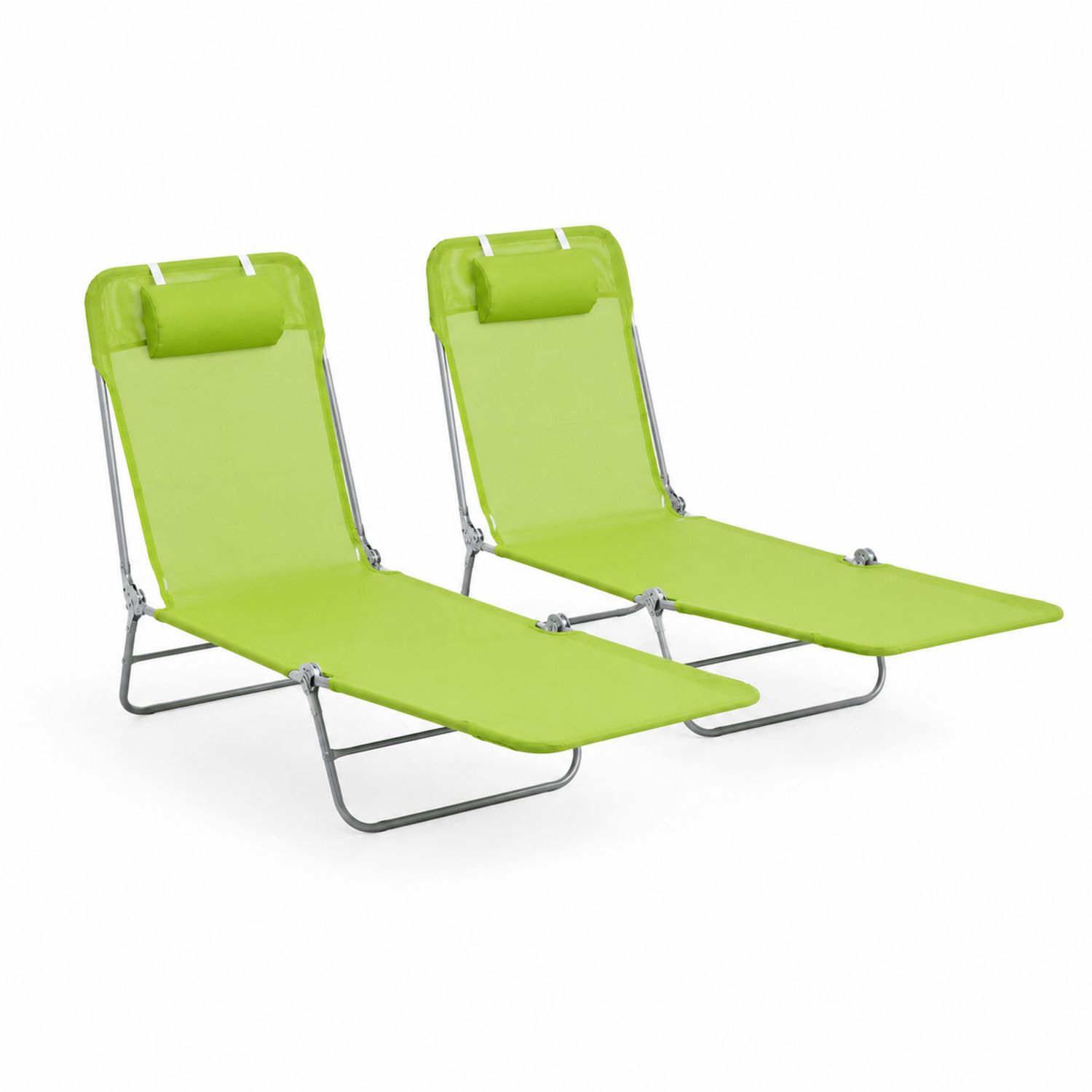 Lot de 2 Chaises Longues Pliables en Acier et Tissu Vert