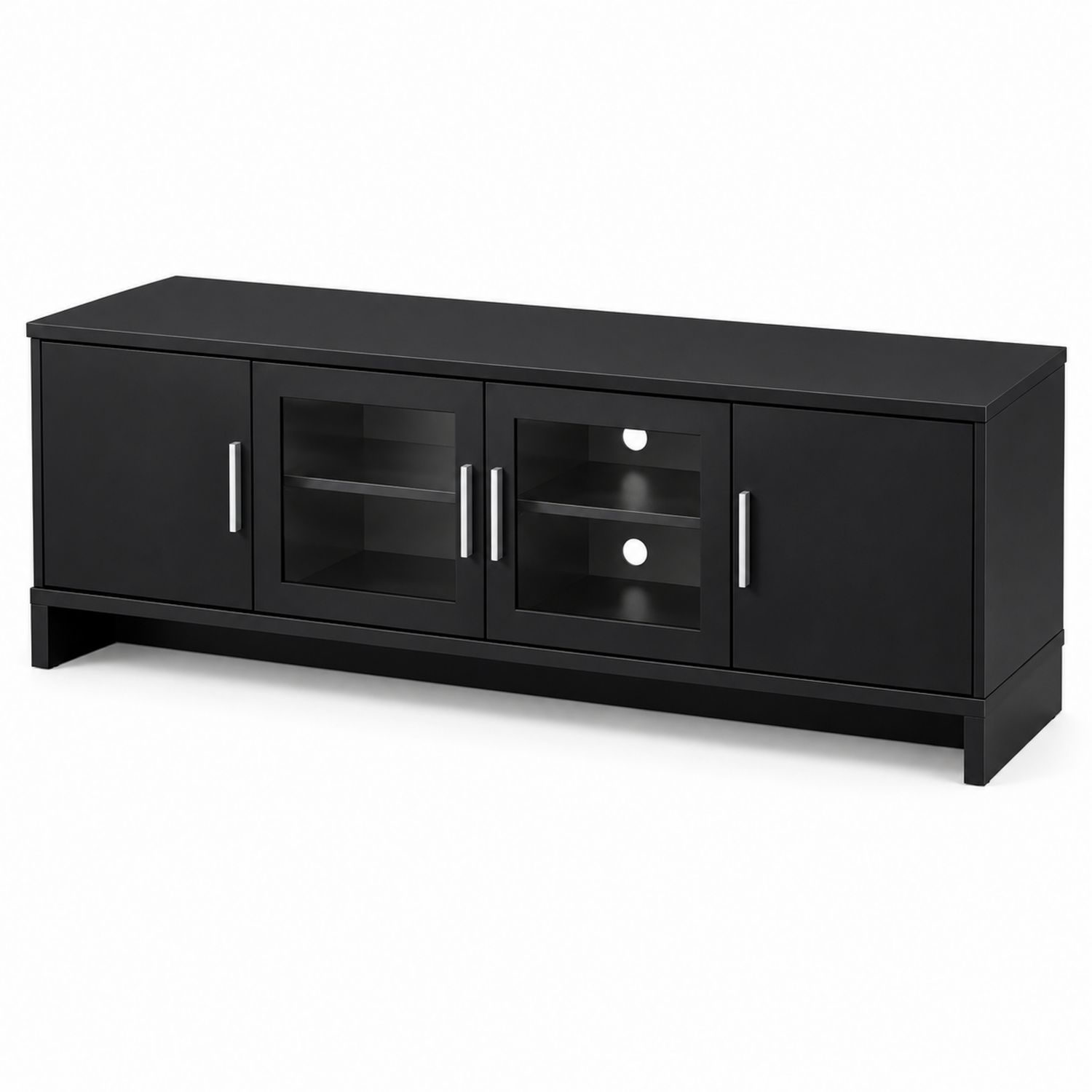 Meuble TV en bois noir et verre trempé