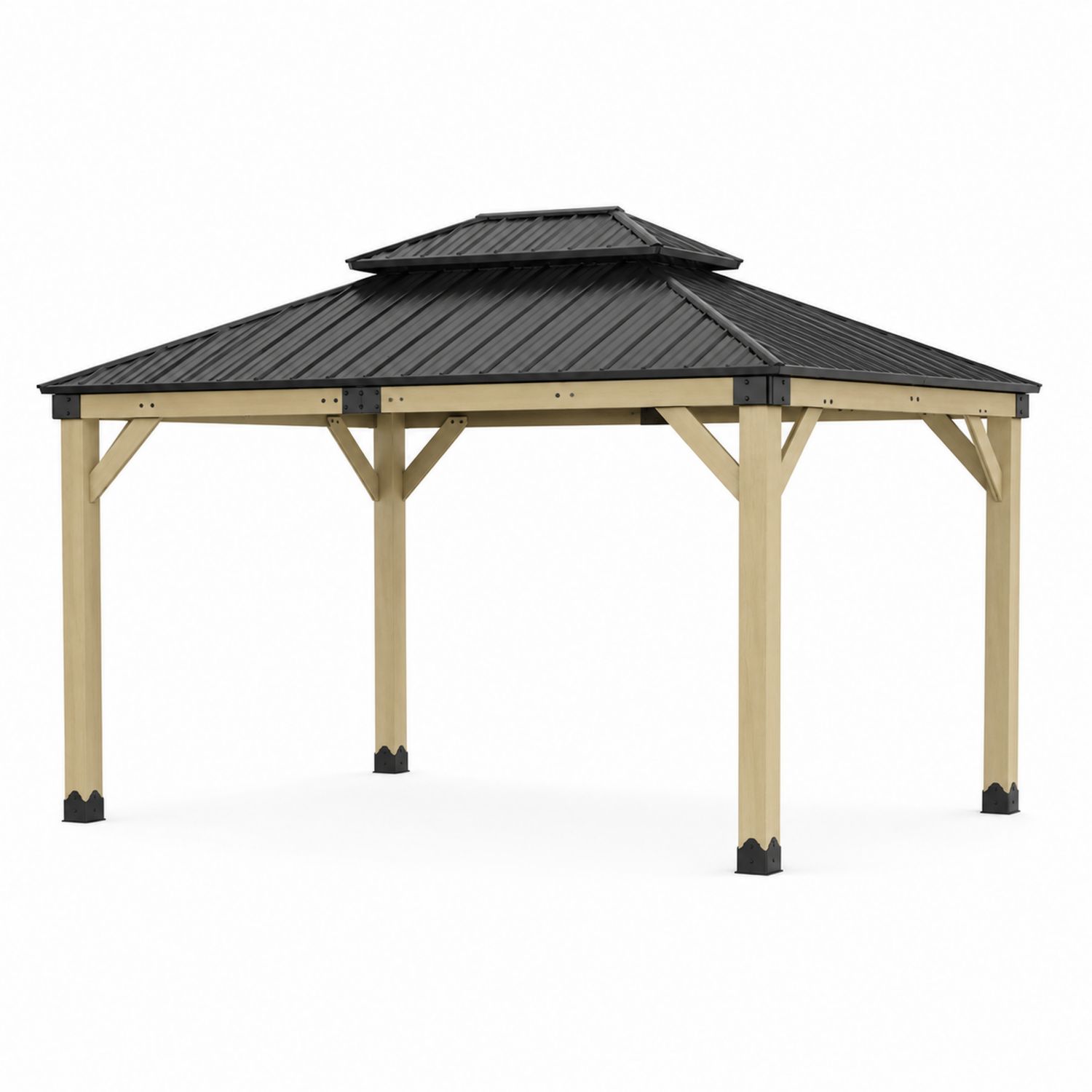 Pavillon en Bois et Acier Double Toit 300x400cm Beige Noir