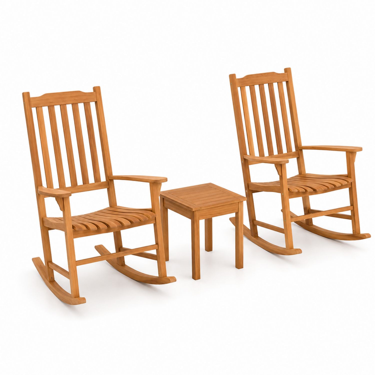 Ensemble de 2 chaises à bascule en bois avec table d'appoint