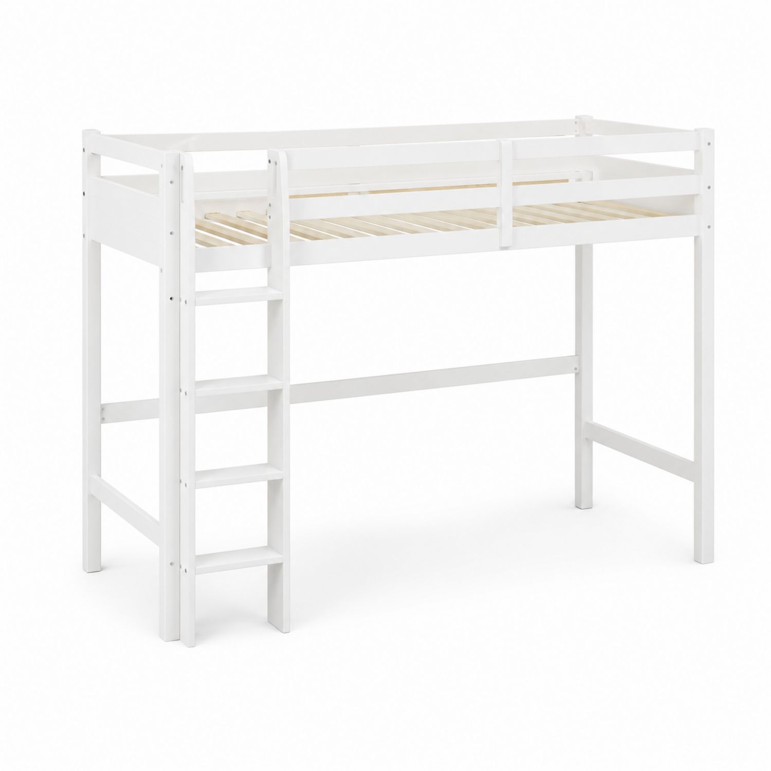 Lit mezzanine en bois de pin avec échelle intégrée Blanc