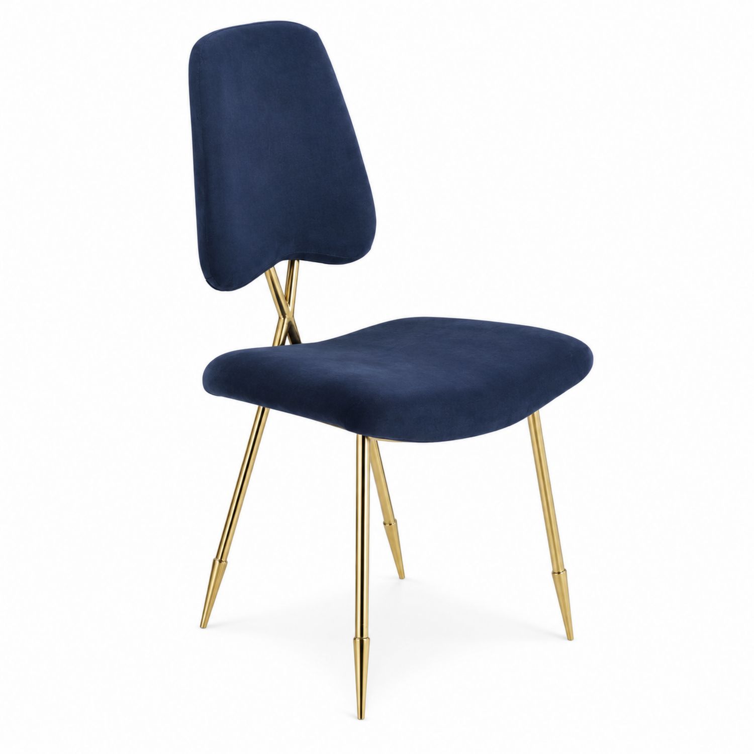 Chaise en velours bleu avec structure en métal doré 85 cm
