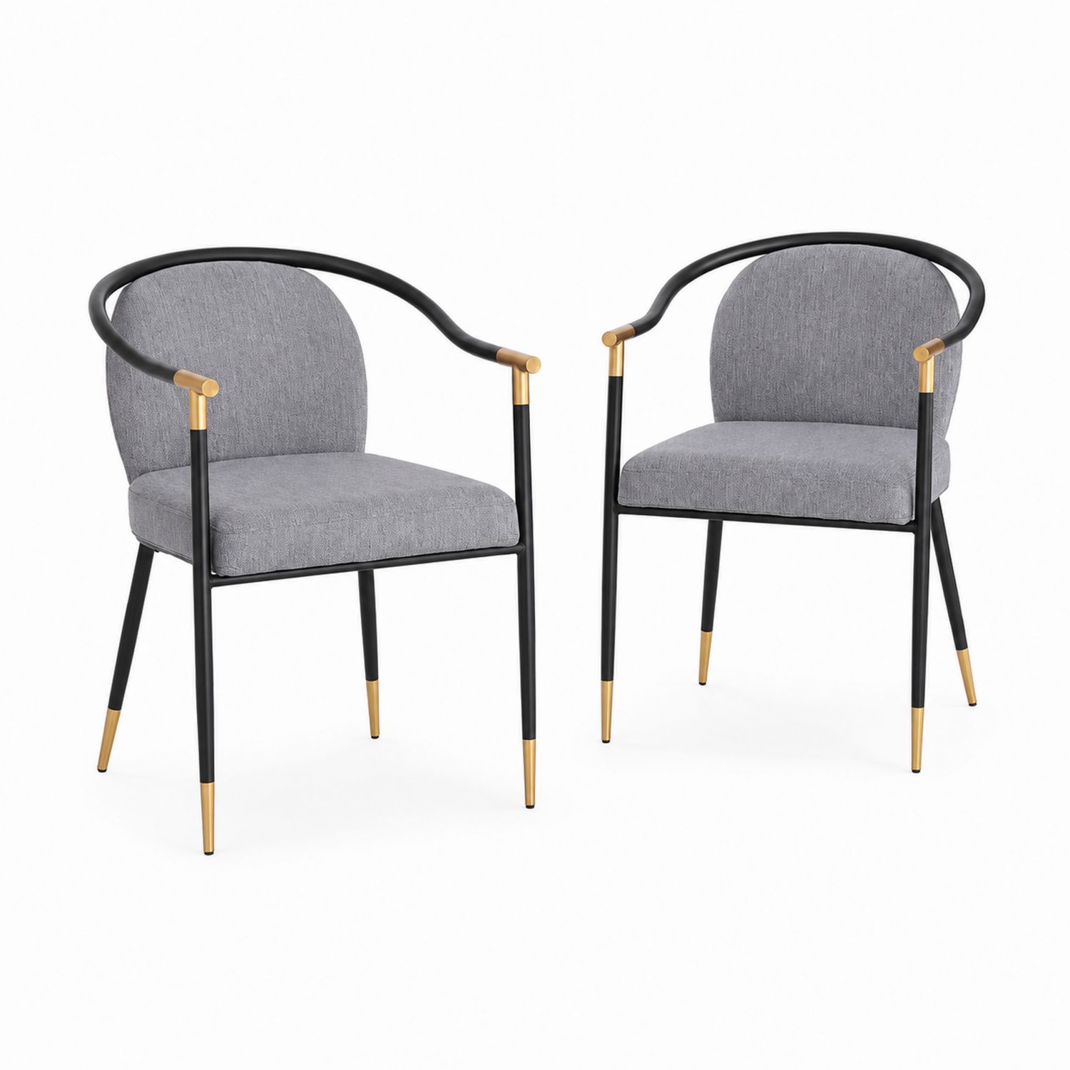 Lot de 2 chaises en acier noir avec tissu gris