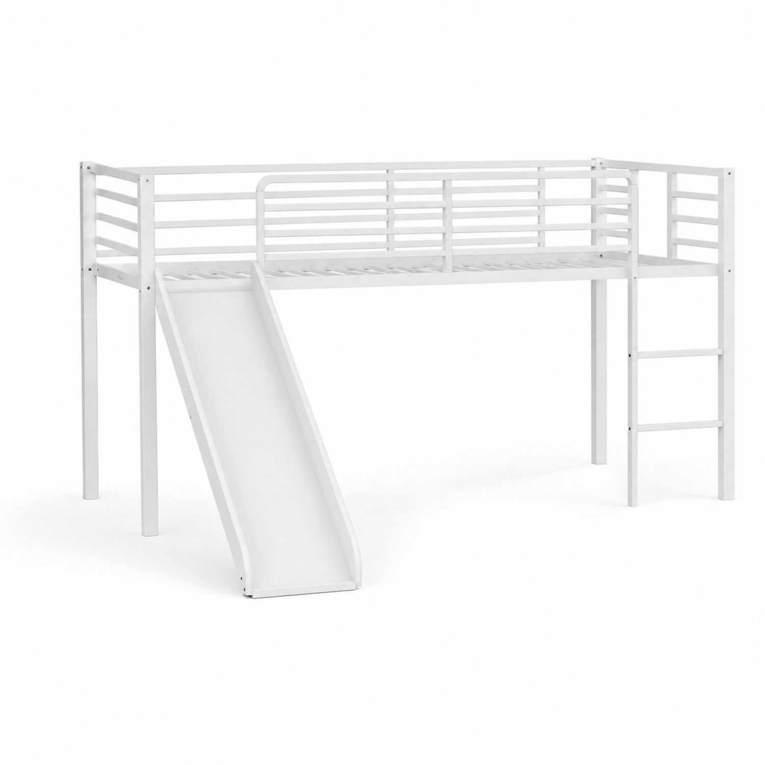 Lit mezzanine en métal blanc avec toboggan